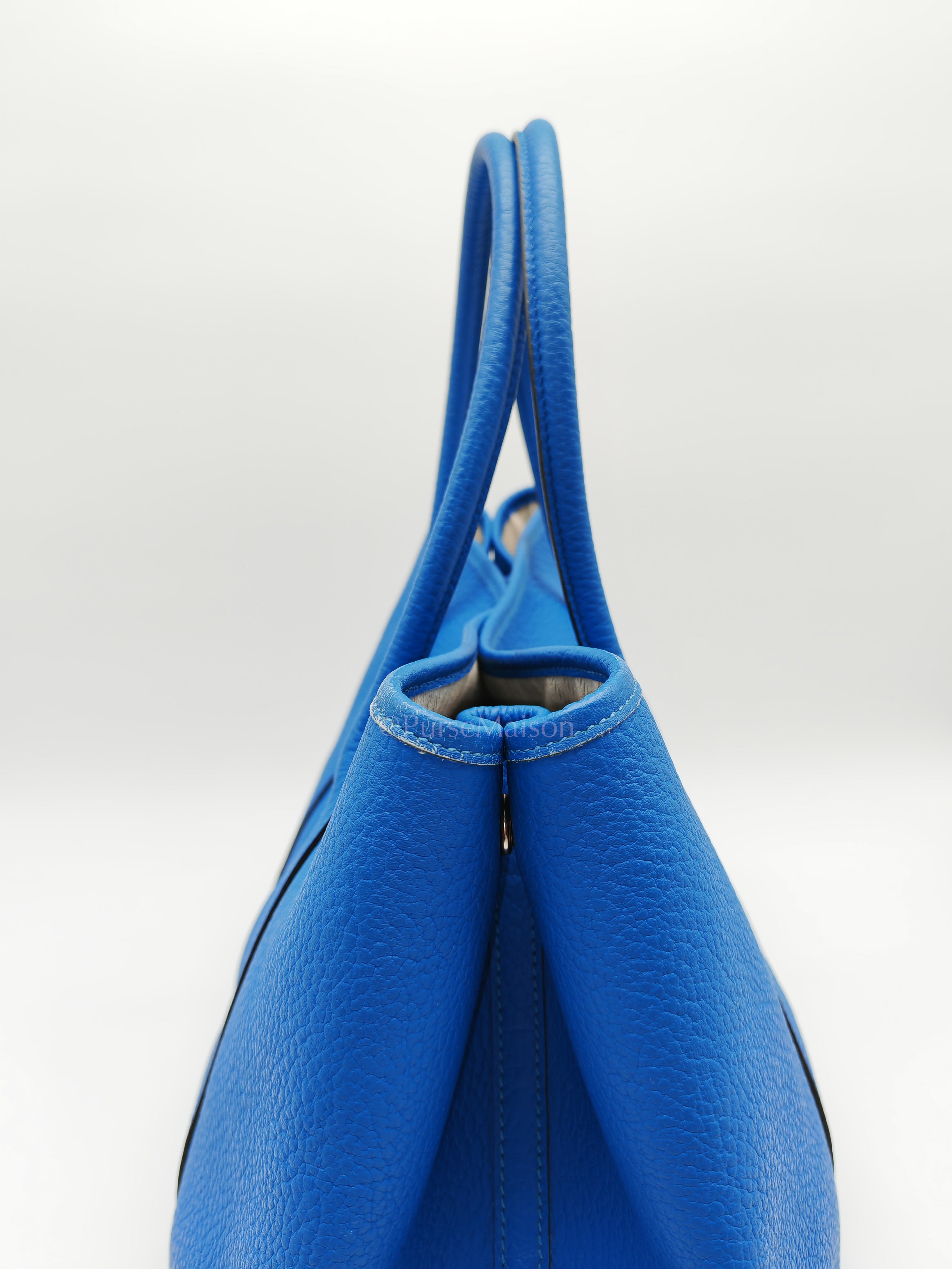 Garden Party Tote in Blue Hydra Fjord Leather and Palladium Hardware Stamp Square P (2012) | Purse Maison Luxury Bags Shop