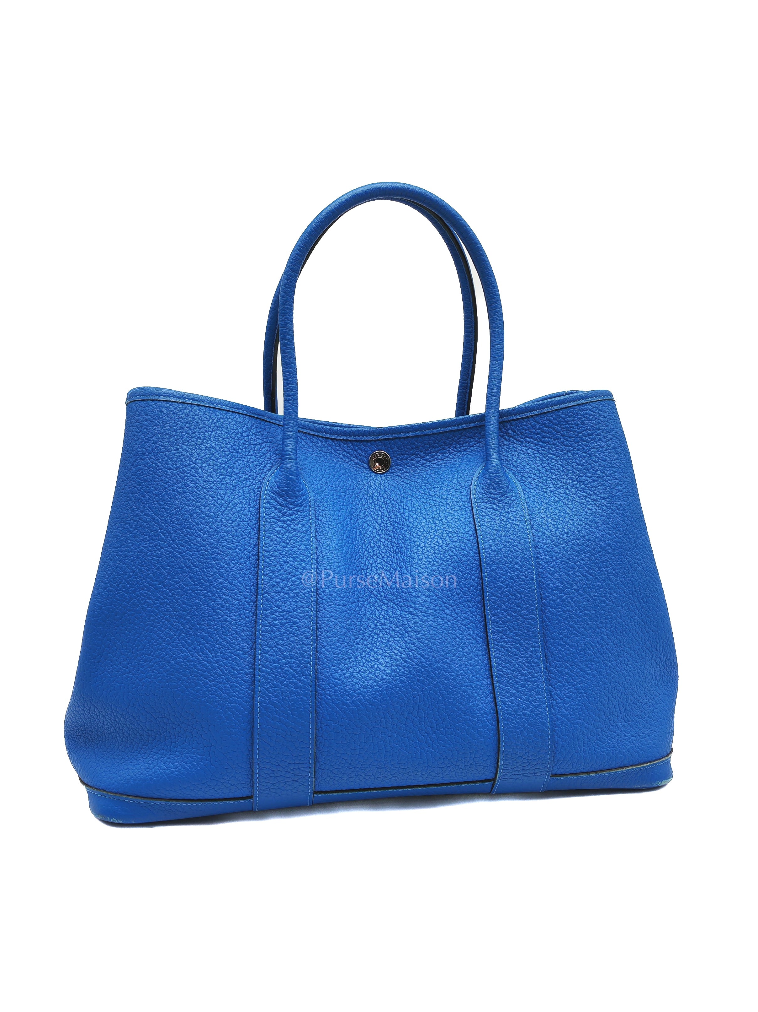 Garden Party Tote in Blue Hydra Fjord Leather and Palladium Hardware Stamp Square P (2012) | Purse Maison Luxury Bags Shop