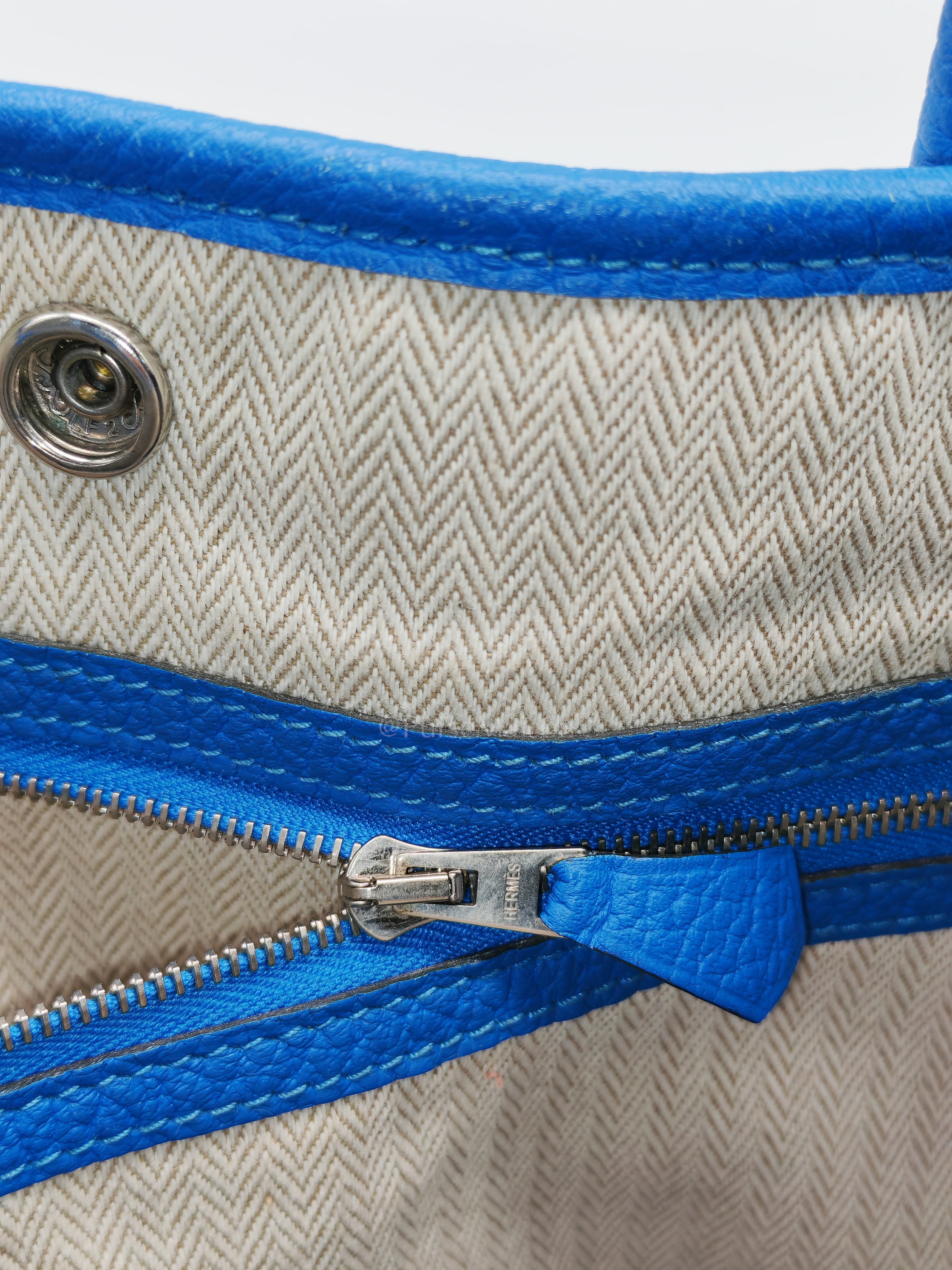 Garden Party Tote in Blue Hydra Fjord Leather and Palladium Hardware Stamp Square P (2012) | Purse Maison Luxury Bags Shop