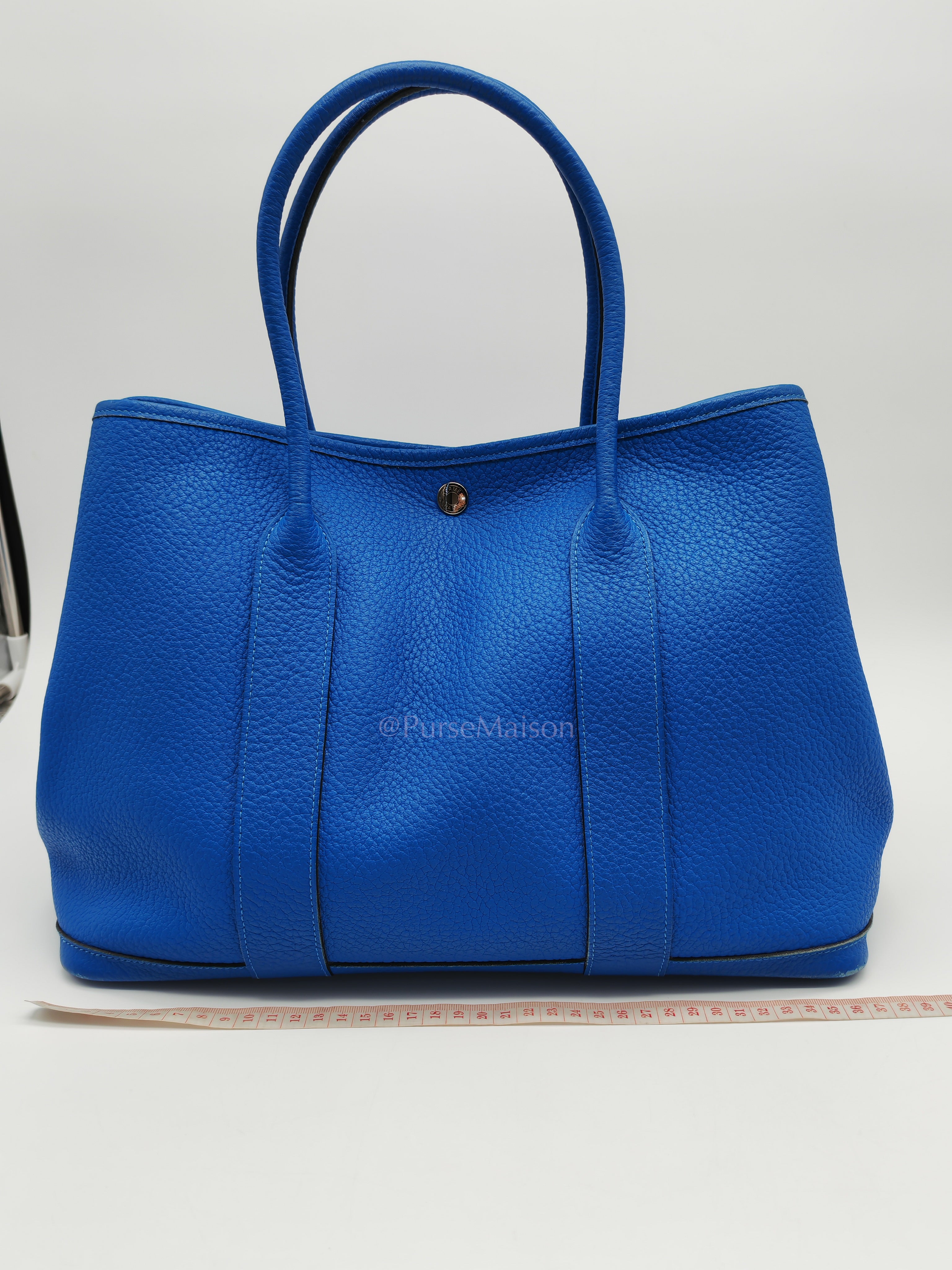 Garden Party Tote in Blue Hydra Fjord Leather and Palladium Hardware Stamp Square P (2012) | Purse Maison Luxury Bags Shop