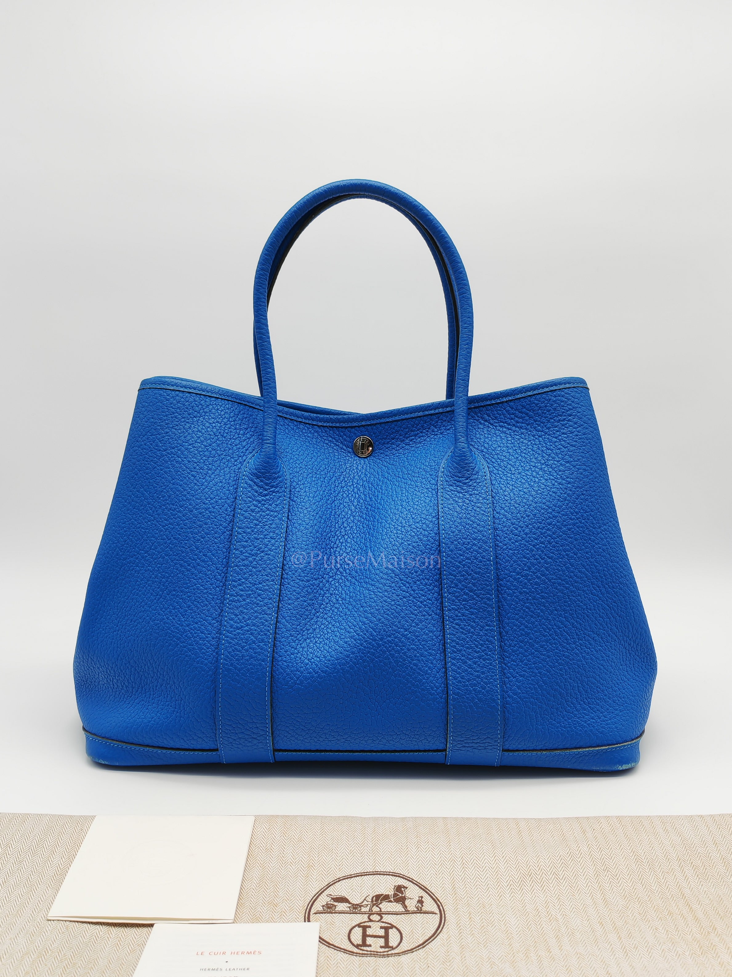 Garden Party Tote in Blue Hydra Fjord Leather and Palladium Hardware Stamp Square P (2012) | Purse Maison Luxury Bags Shop