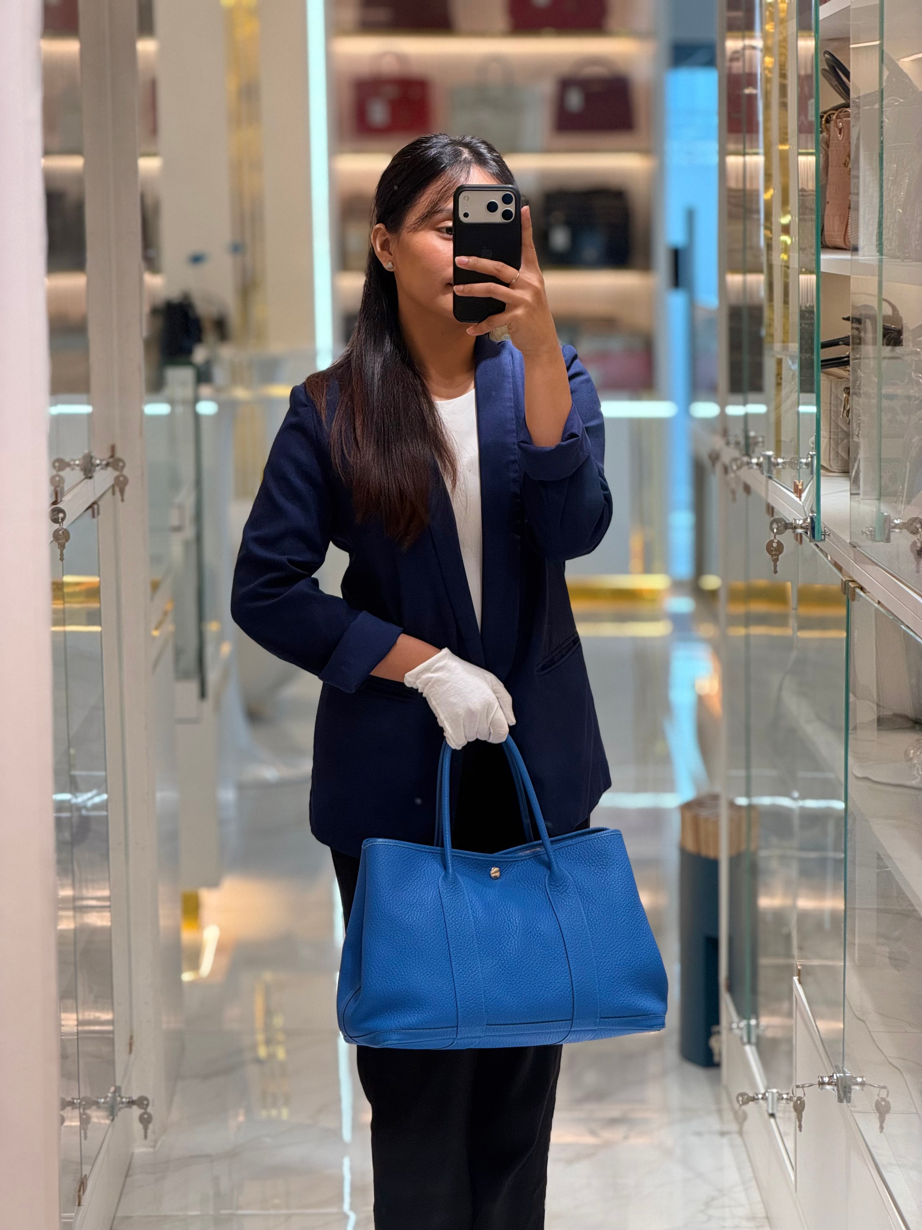 Garden Party Tote in Blue Hydra Fjord Leather and Palladium Hardware Stamp Square P (2012) | Purse Maison Luxury Bags Shop