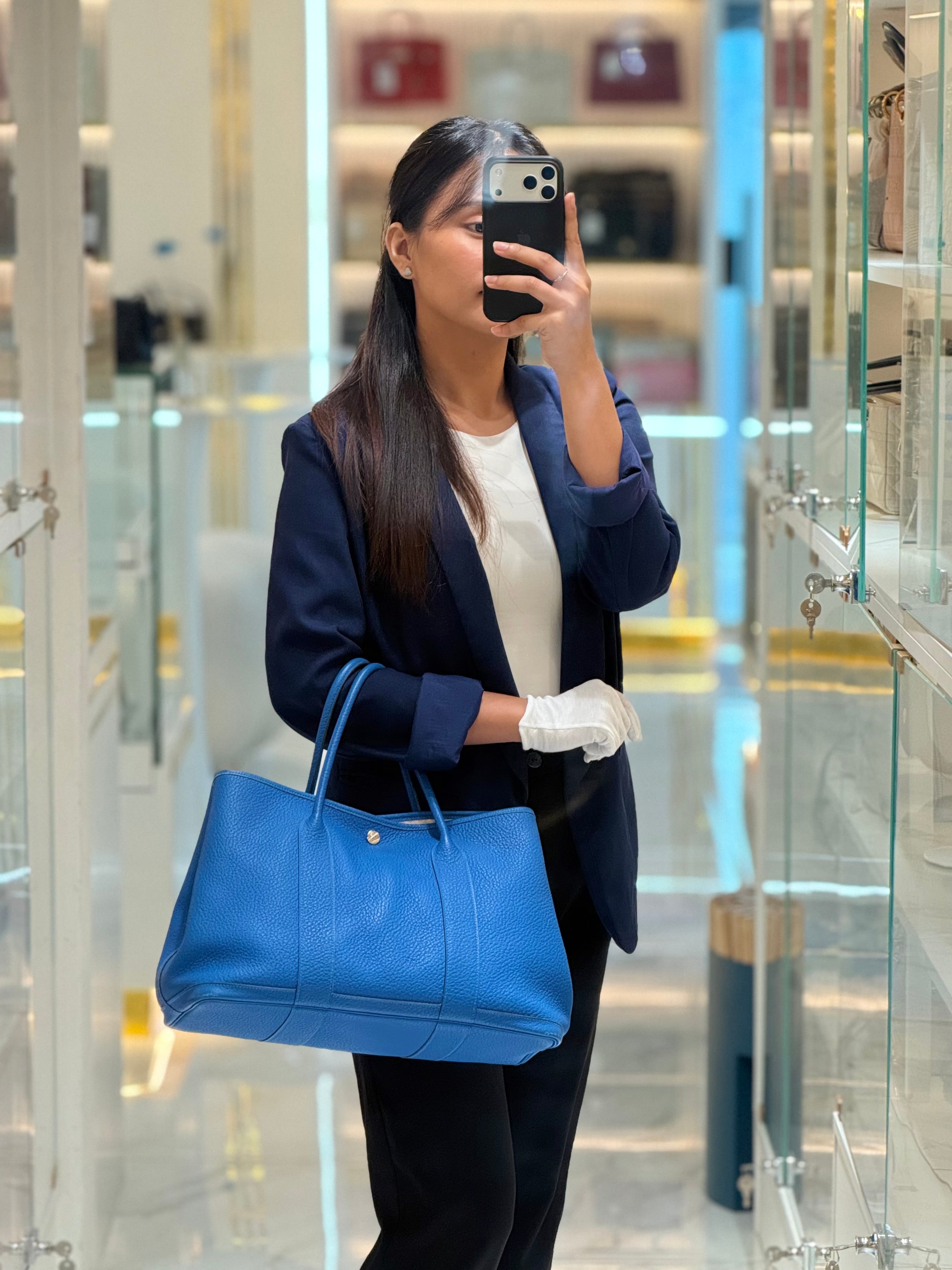 Garden Party Tote in Blue Hydra Fjord Leather and Palladium Hardware Stamp Square P (2012) | Purse Maison Luxury Bags Shop