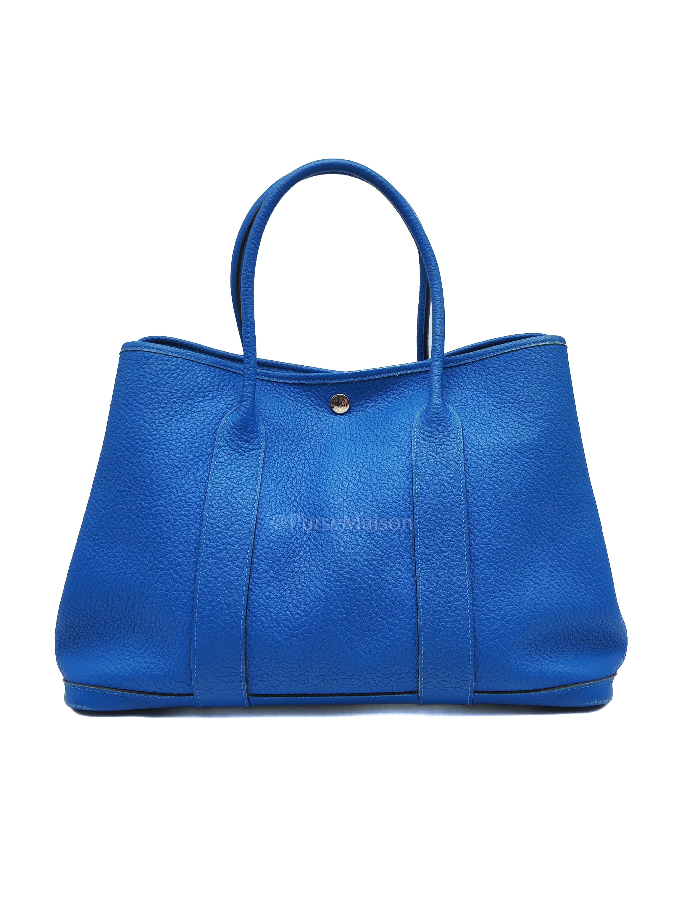 Garden Party Tote in Blue Hydra Fjord Leather and Palladium Hardware Stamp Square P (2012) | Purse Maison Luxury Bags Shop
