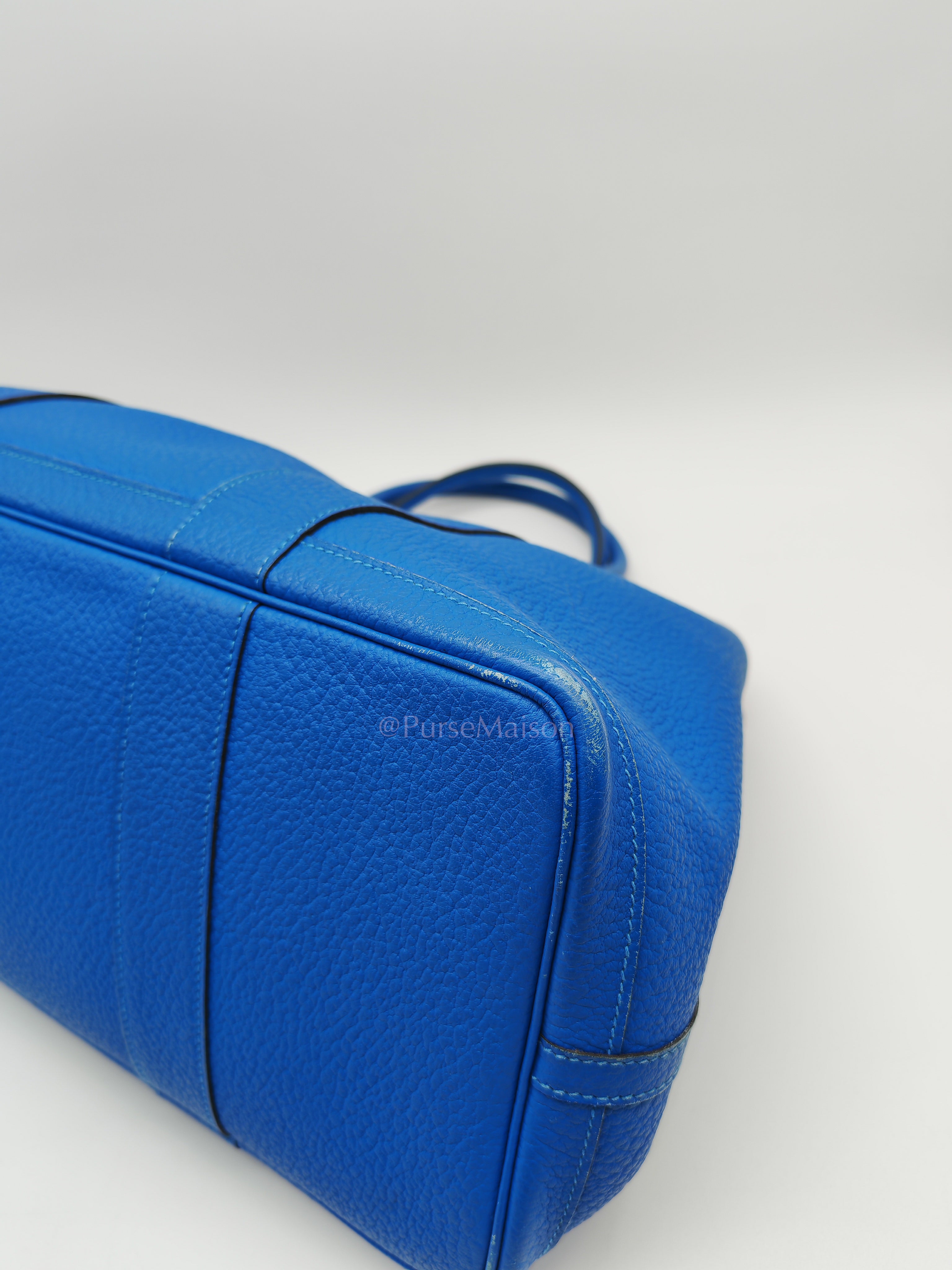Garden Party Tote in Blue Hydra Fjord Leather and Palladium Hardware Stamp Square P (2012) | Purse Maison Luxury Bags Shop