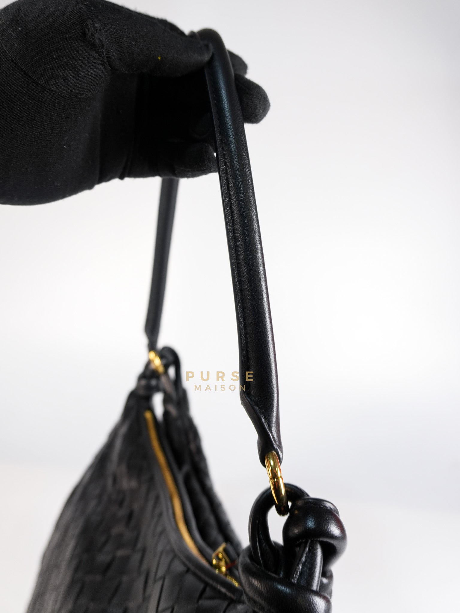 Gemeni Shoulder Bag Medium in Black Leather | Purse Maison Luxury Bags Shop