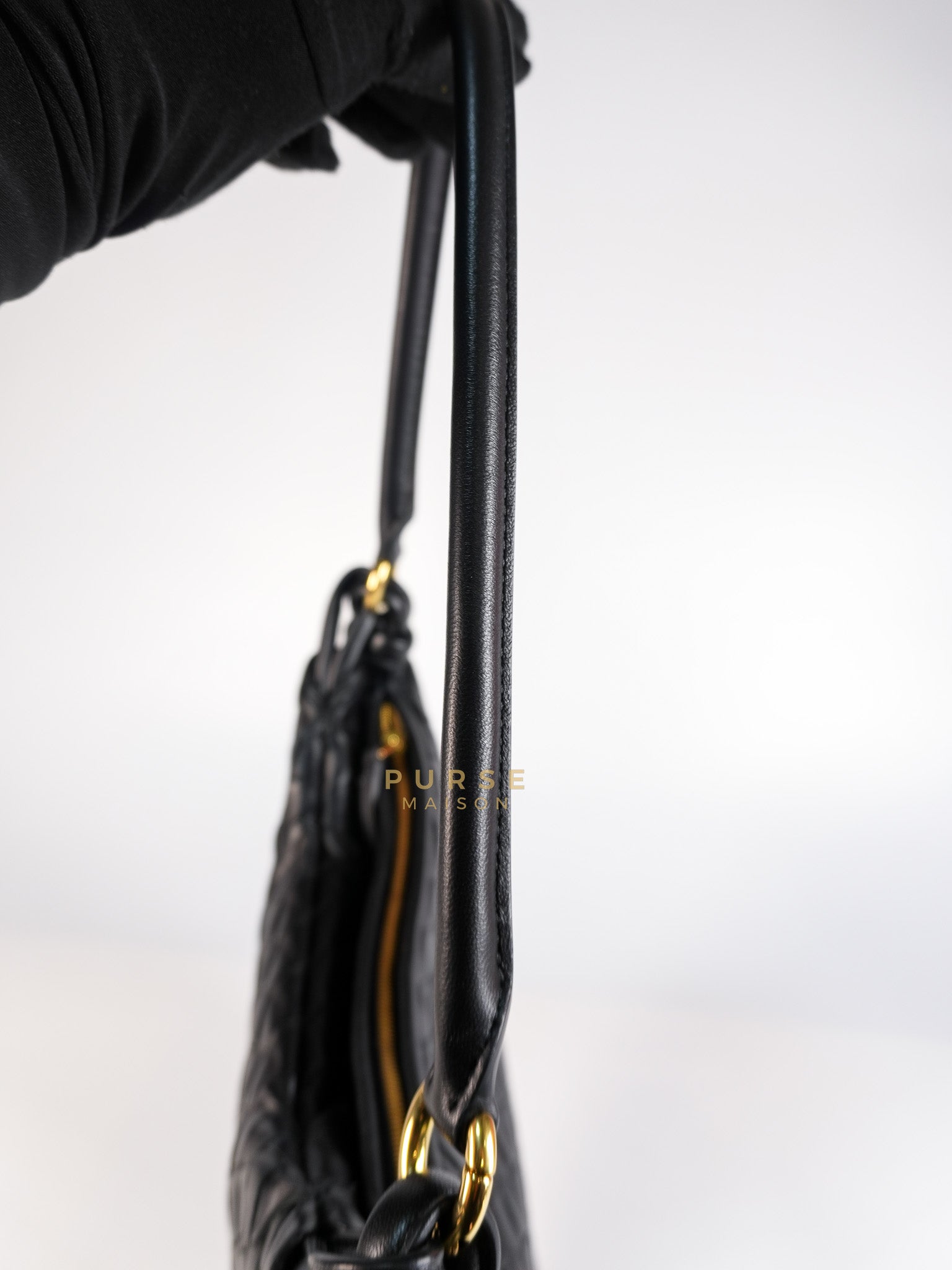Gemeni Shoulder Bag Medium in Black Leather | Purse Maison Luxury Bags Shop
