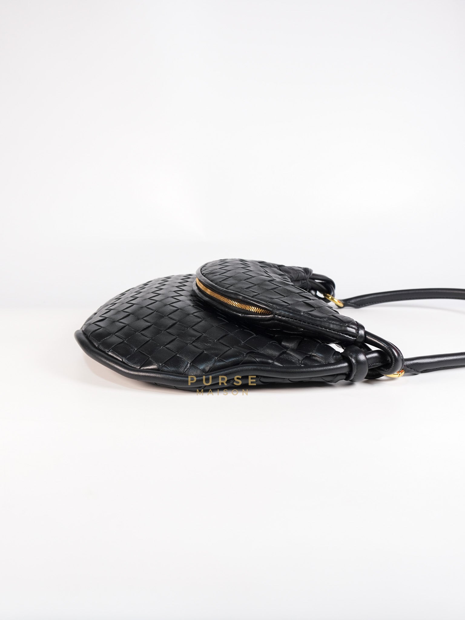 Gemeni Shoulder Bag Medium in Black Leather | Purse Maison Luxury Bags Shop