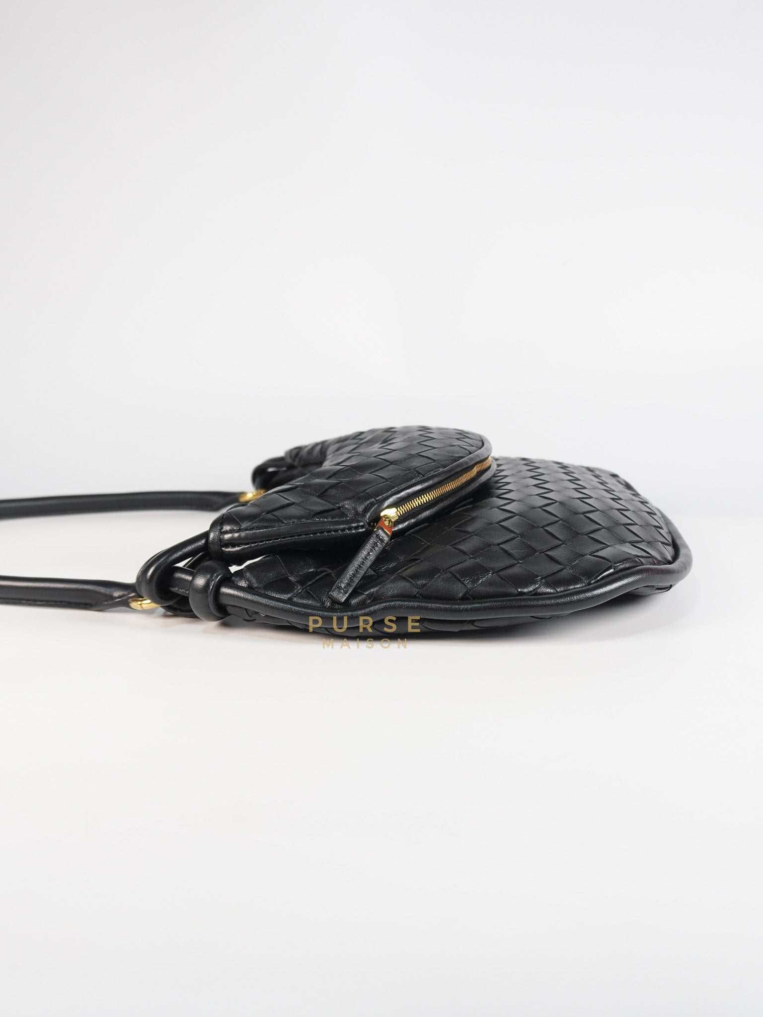 Gemeni Shoulder Bag Medium in Black Leather | Purse Maison Luxury Bags Shop