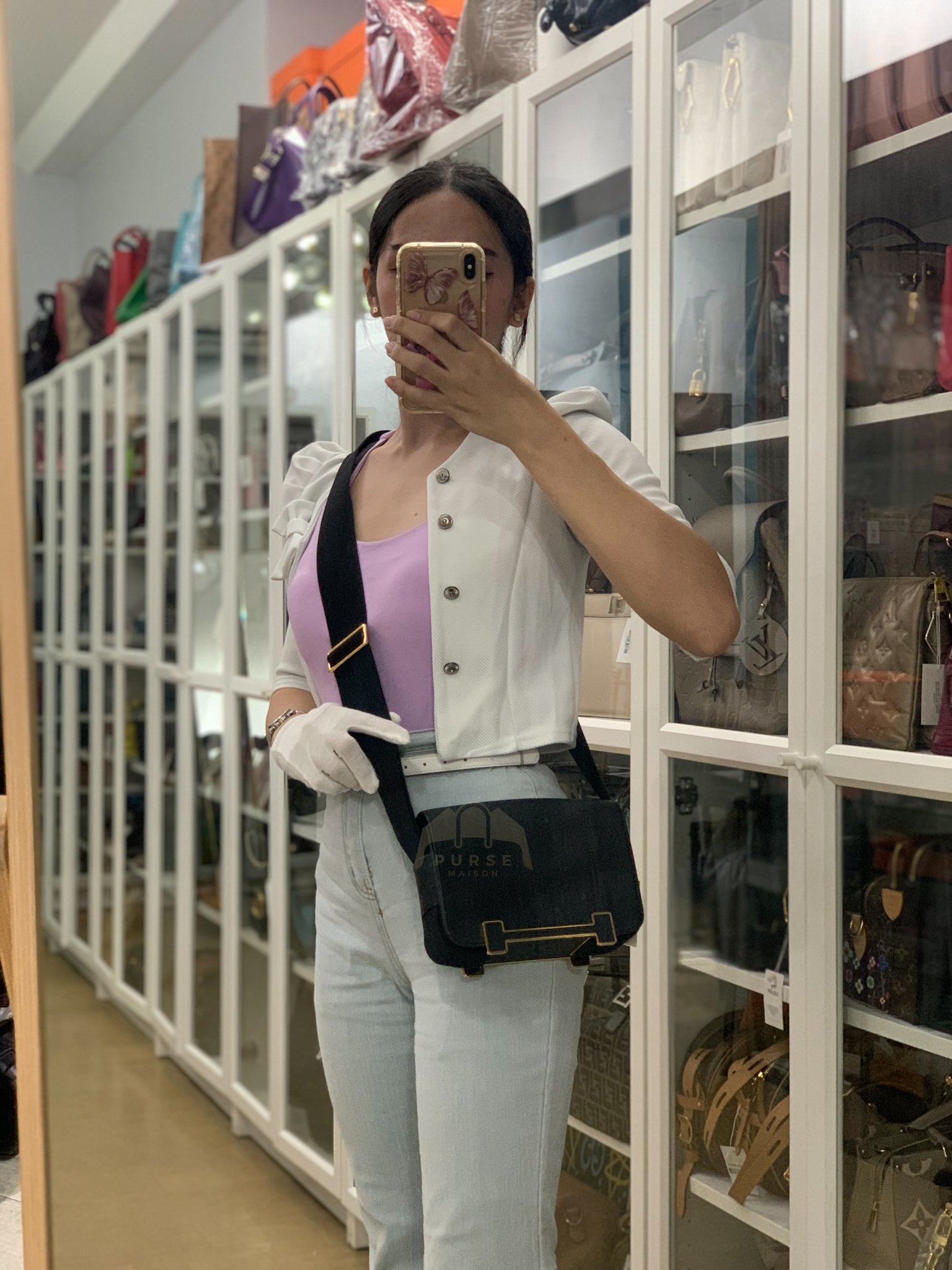 Geta Bag in Black Chevre Mysore Leather and Gold Hardware Stamp B (2023) | Purse Maison Luxury Bags Shop