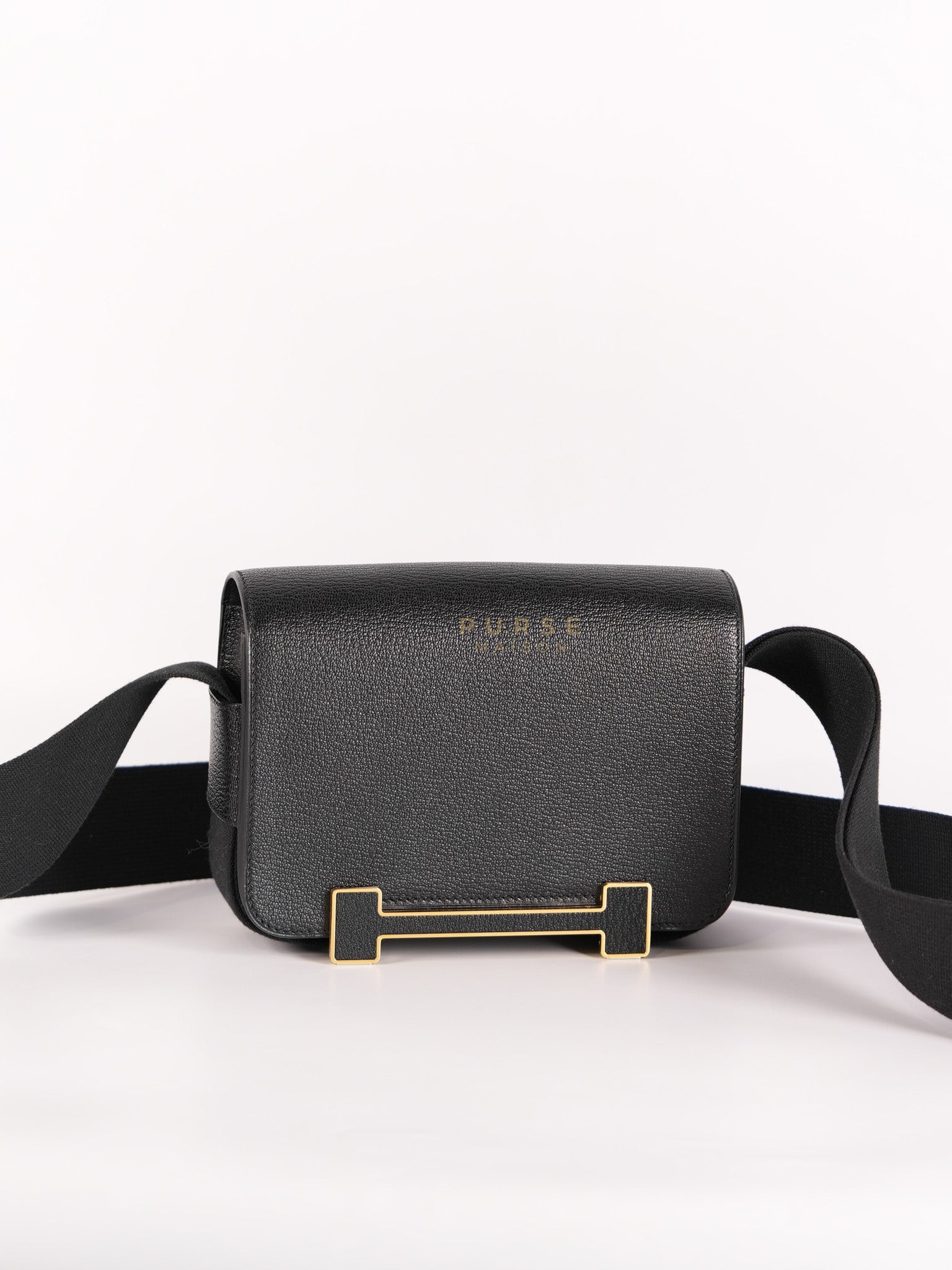 Geta Bag in Black Chevre Mysore Leather and Gold Hardware Stamp B (2023) | Purse Maison Luxury Bags Shop