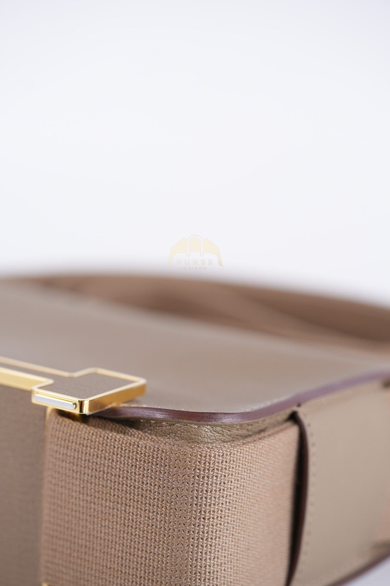 Geta Bag in Etoupe Chevre Mysore Leather & Gold Hardware Stamp B (2023) | Purse Maison Luxury Bags Shop