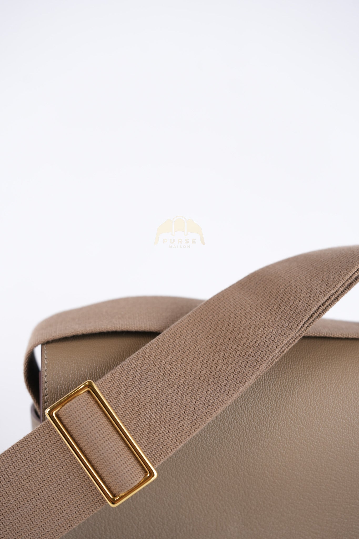 Geta Bag in Etoupe Chevre Mysore Leather & Gold Hardware Stamp B (2023) | Purse Maison Luxury Bags Shop