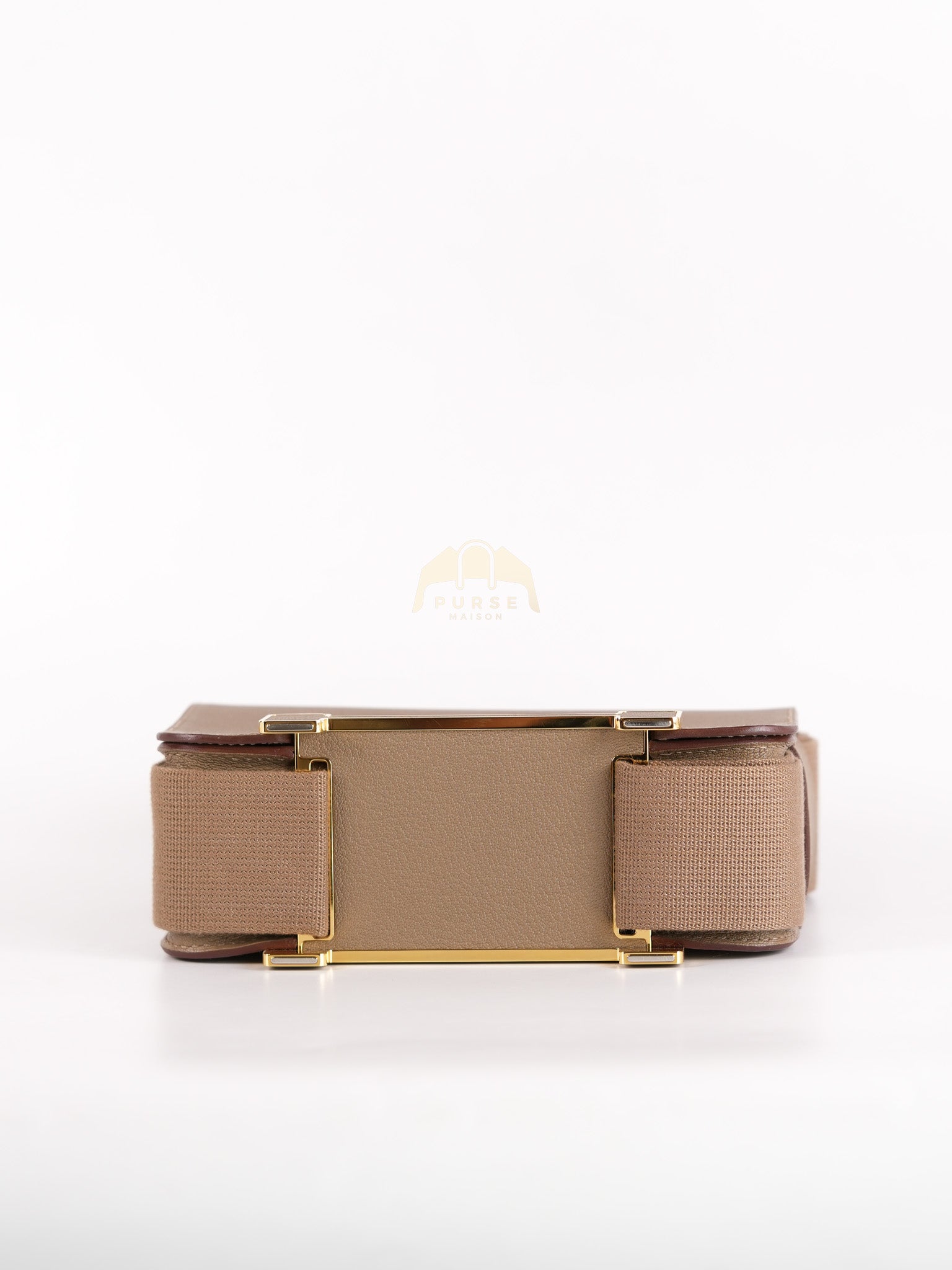 Geta Bag in Etoupe Chevre Mysore Leather & Gold Hardware Stamp B (2023) | Purse Maison Luxury Bags Shop