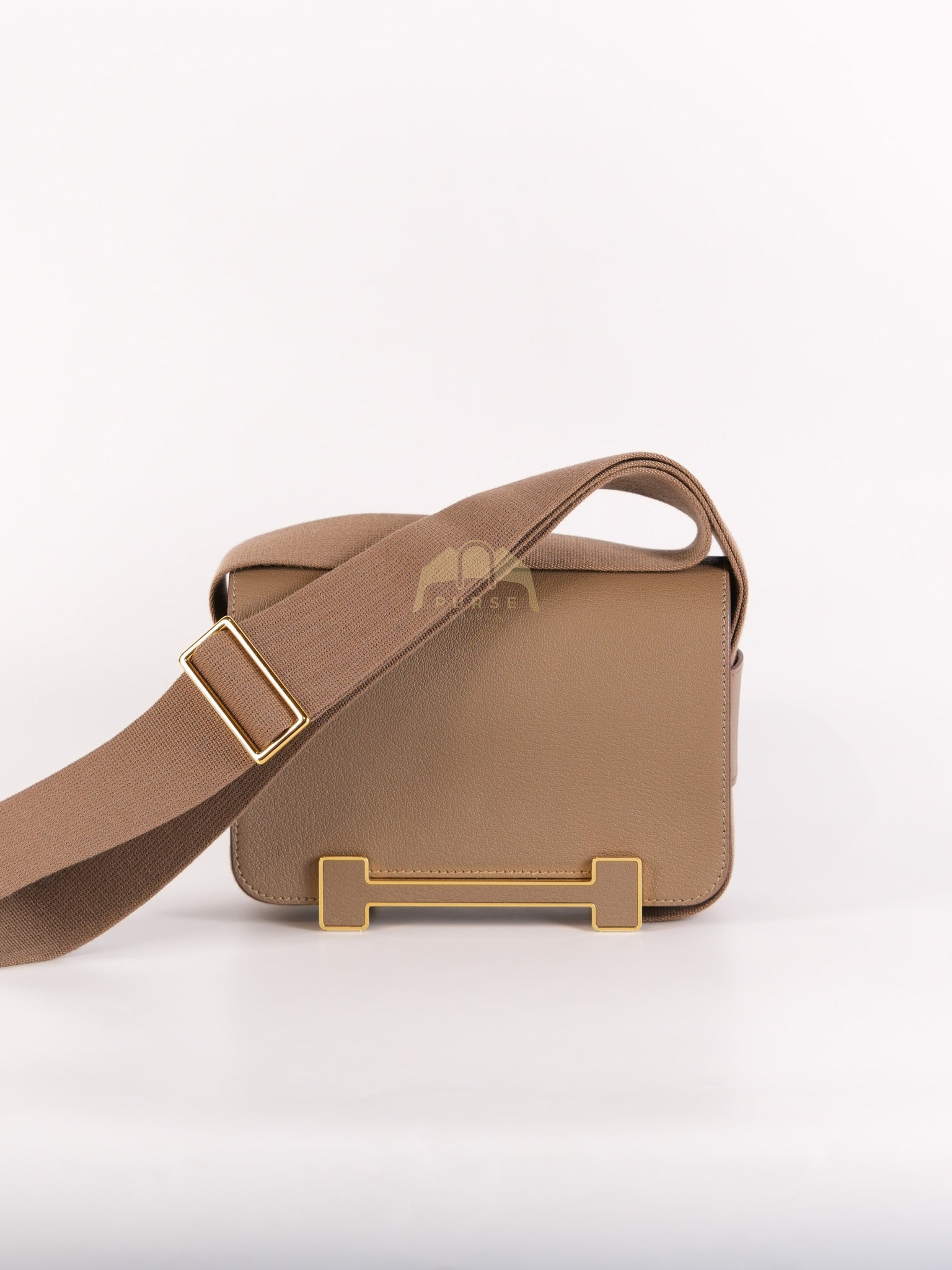 Geta Bag in Etoupe Chevre Mysore Leather & Gold Hardware Stamp B (2023) | Purse Maison Luxury Bags Shop