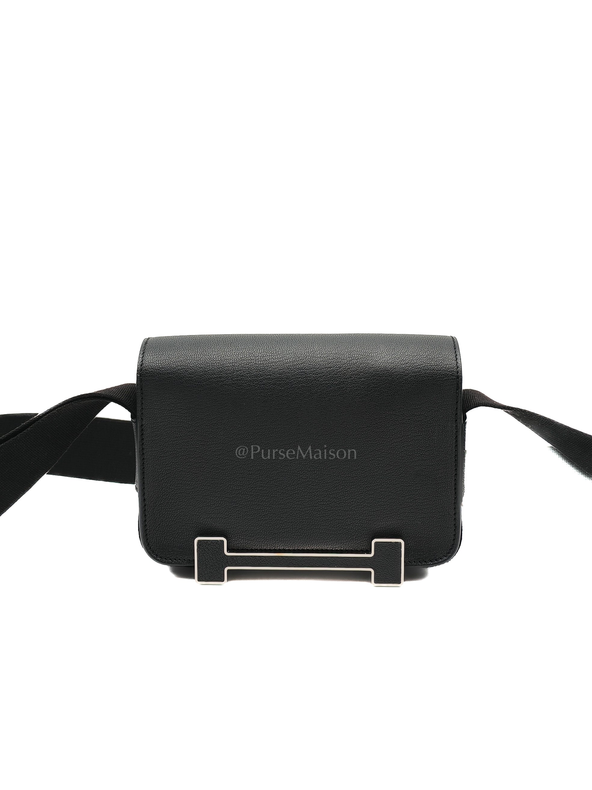 Geta in Black Chevre Mysore Leather and Palladium Hardware Stamp B (2023) | Purse Maison Luxury Bags Shop