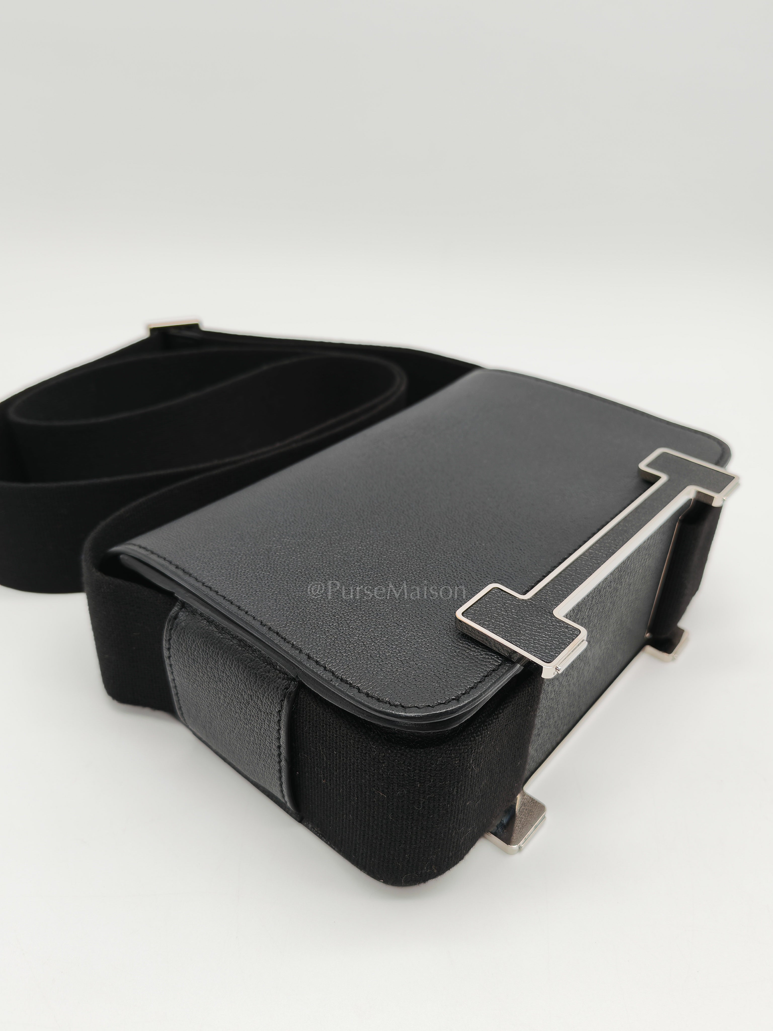 Geta in Black Chevre Mysore Leather and Palladium Hardware Stamp B (2023) | Purse Maison Luxury Bags Shop