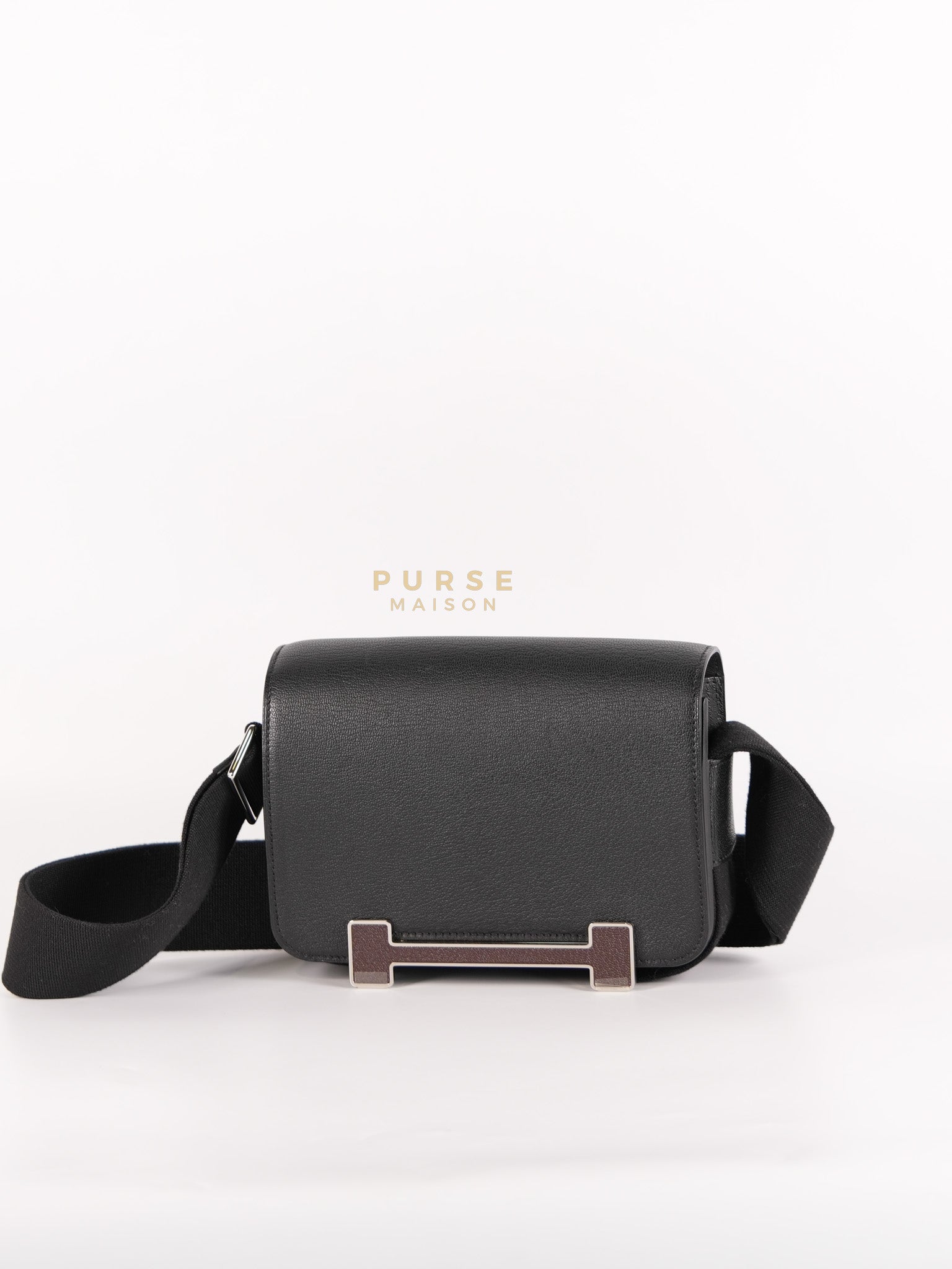 Geta in Black Chevre Mysore Leather & Palladium Hardware Stamp B (2023) | Purse Maison Luxury Bags Shop