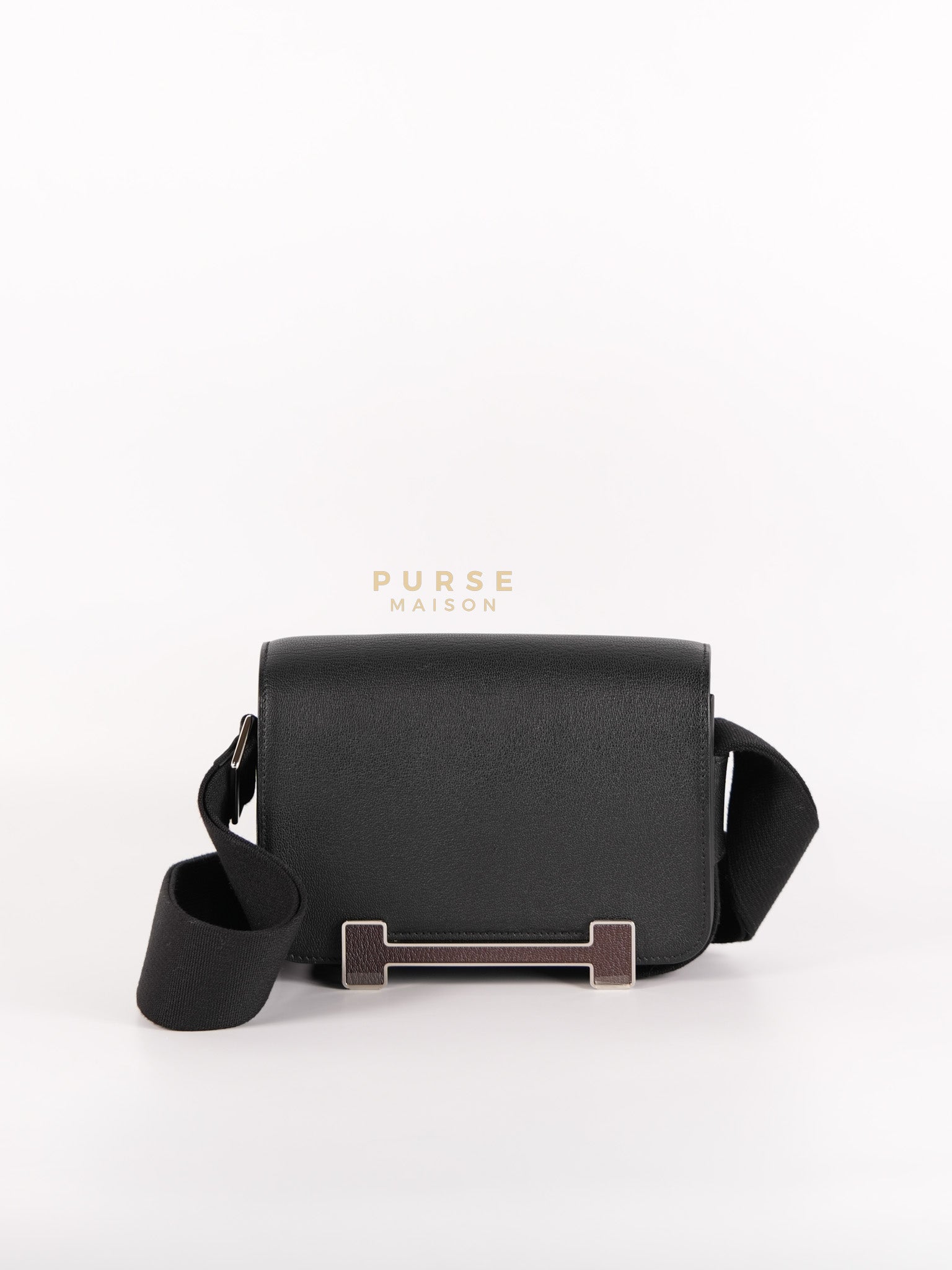 Geta in Black Chevre Mysore Leather & Palladium Hardware Stamp B (2023) | Purse Maison Luxury Bags Shop