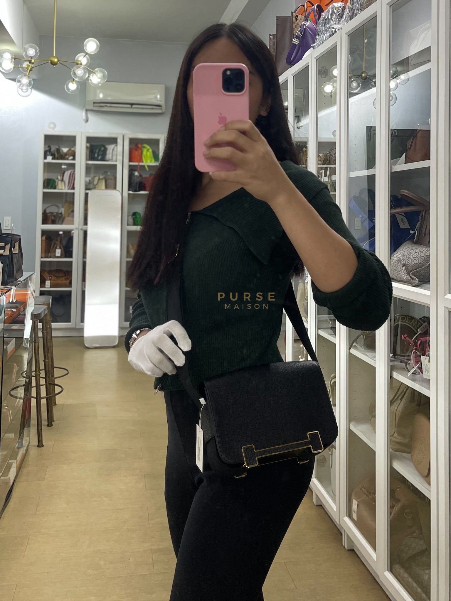 Geta in Black Chevre Mysore Sangle Fibre and Gold Hardware Stamp U (2022) | Purse Maison Luxury Bags Shop