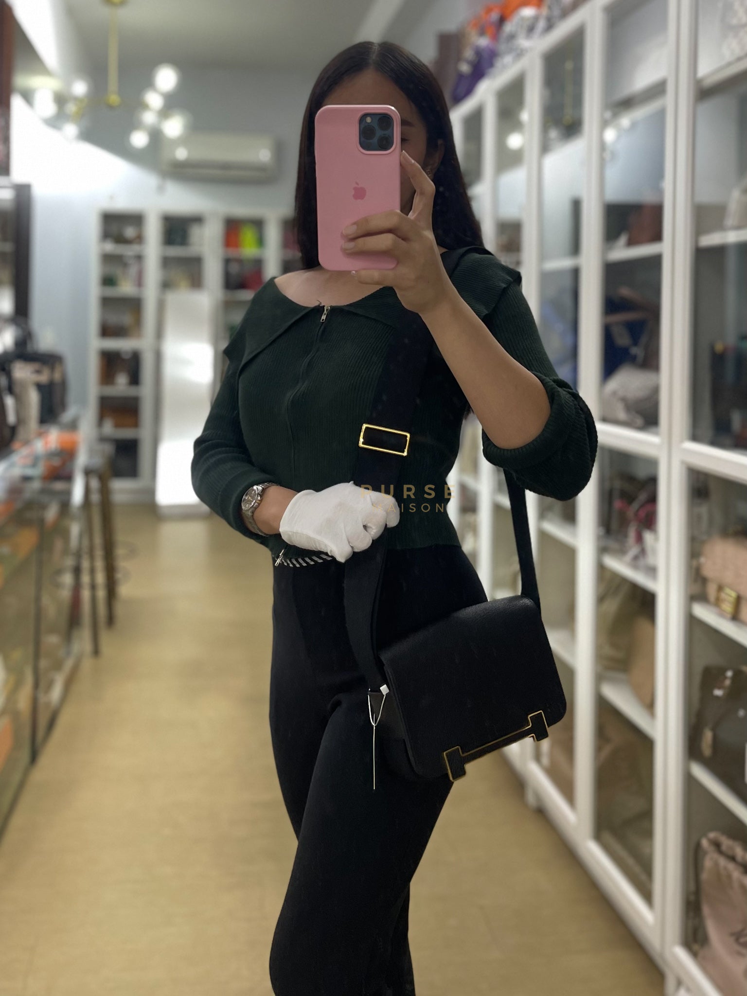 Geta in Black Chevre Mysore Sangle Fibre and Gold Hardware Stamp U (2022) | Purse Maison Luxury Bags Shop