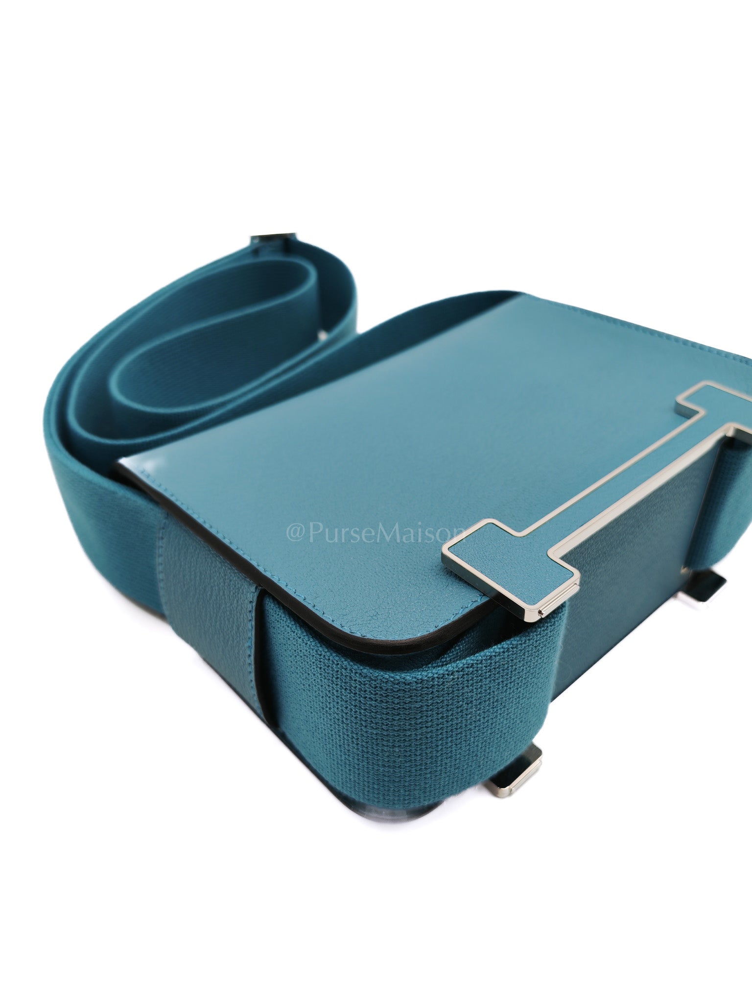 Geta in Blue Jean Chevre Mysore Leather Palladium Stamp W(2024) | Purse Maison Luxury Bags Shop