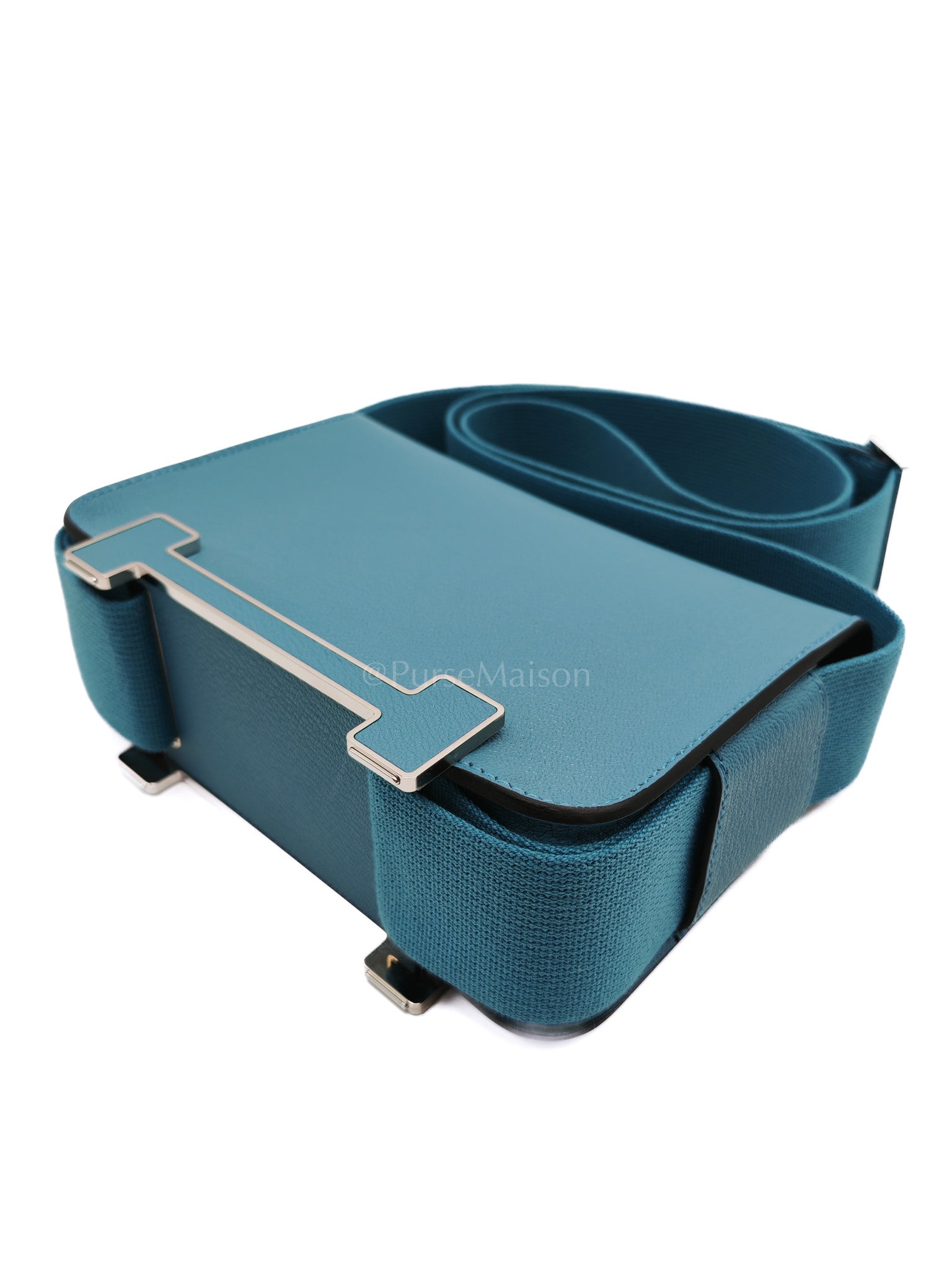 Geta in Blue Jean Chevre Mysore Leather Palladium Stamp W(2024) | Purse Maison Luxury Bags Shop