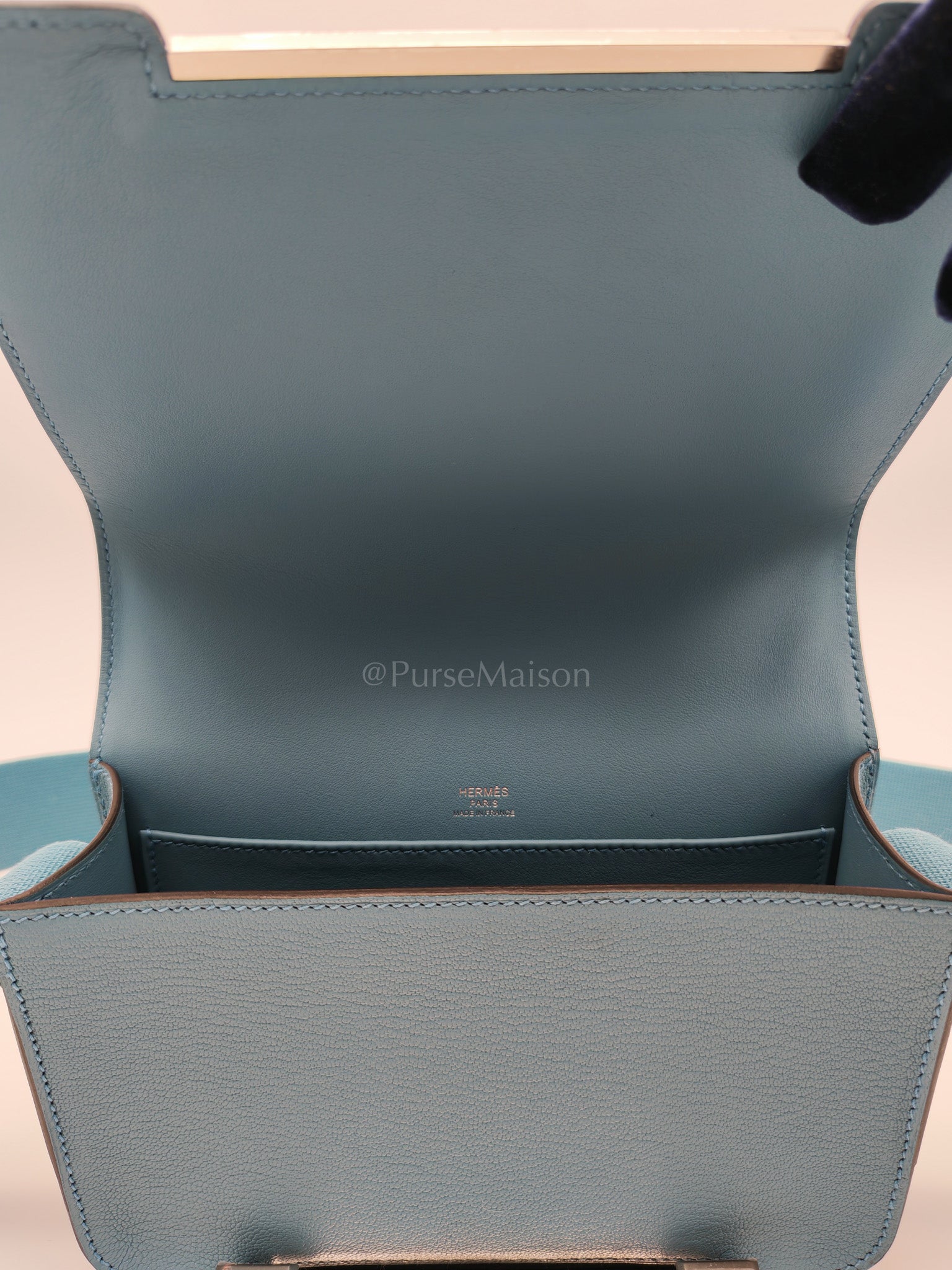 Geta in Blue Jean Chevre Mysore Leather Palladium Stamp W(2024) | Purse Maison Luxury Bags Shop