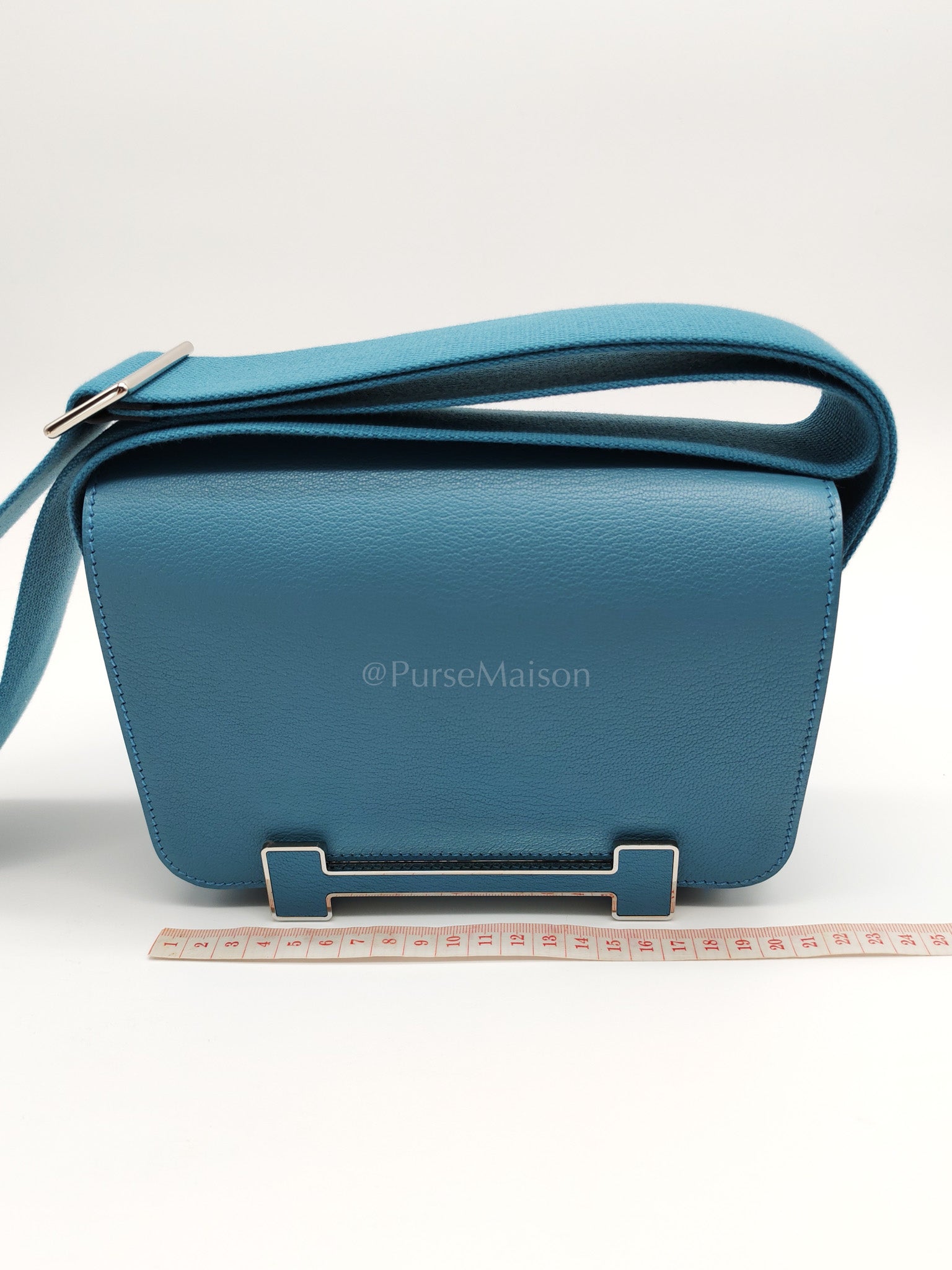 Geta in Blue Jean Chevre Mysore Leather Palladium Stamp W(2024) | Purse Maison Luxury Bags Shop