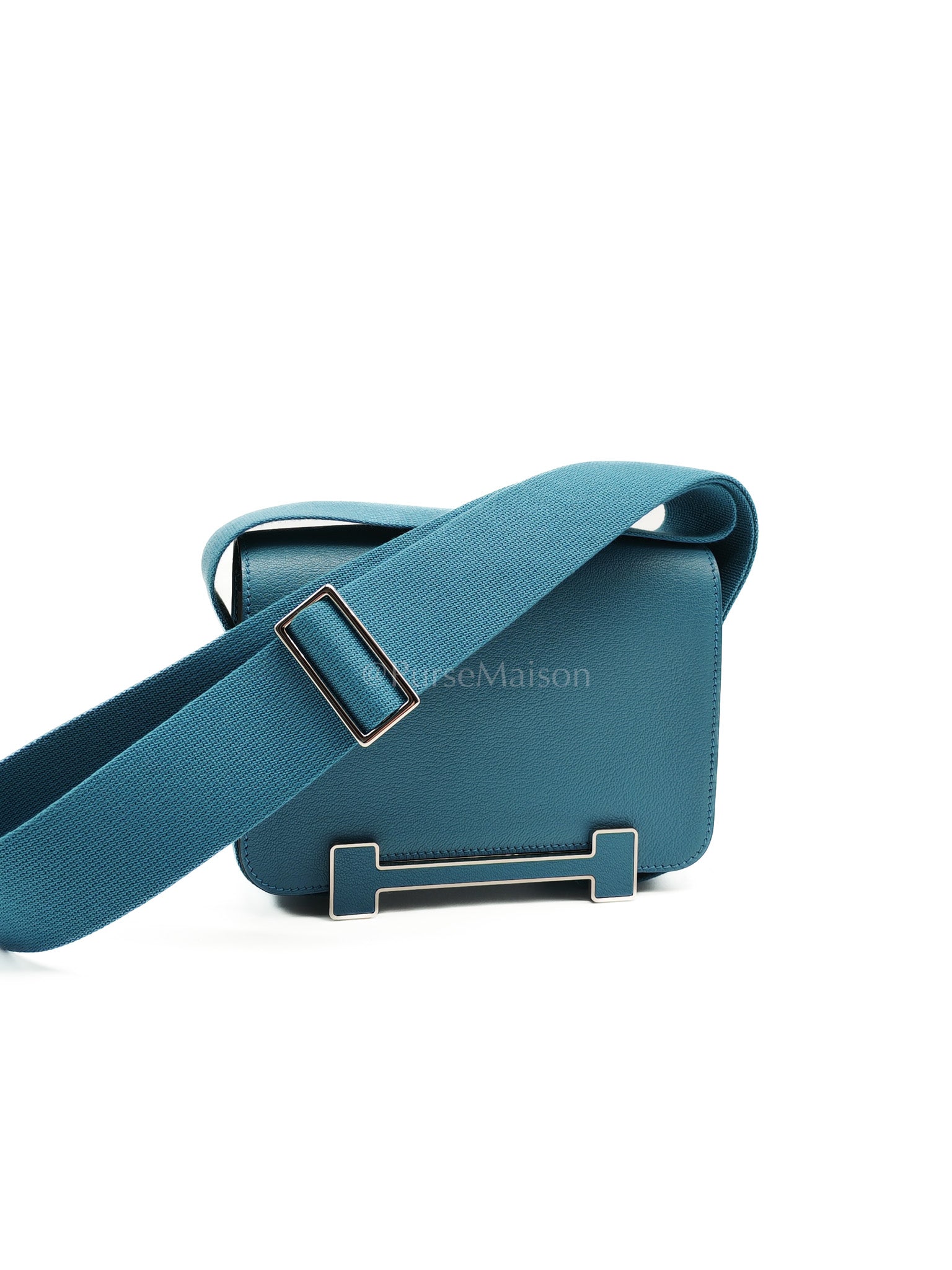 Geta in Blue Jean Chevre Mysore Leather Palladium Stamp W(2024) | Purse Maison Luxury Bags Shop