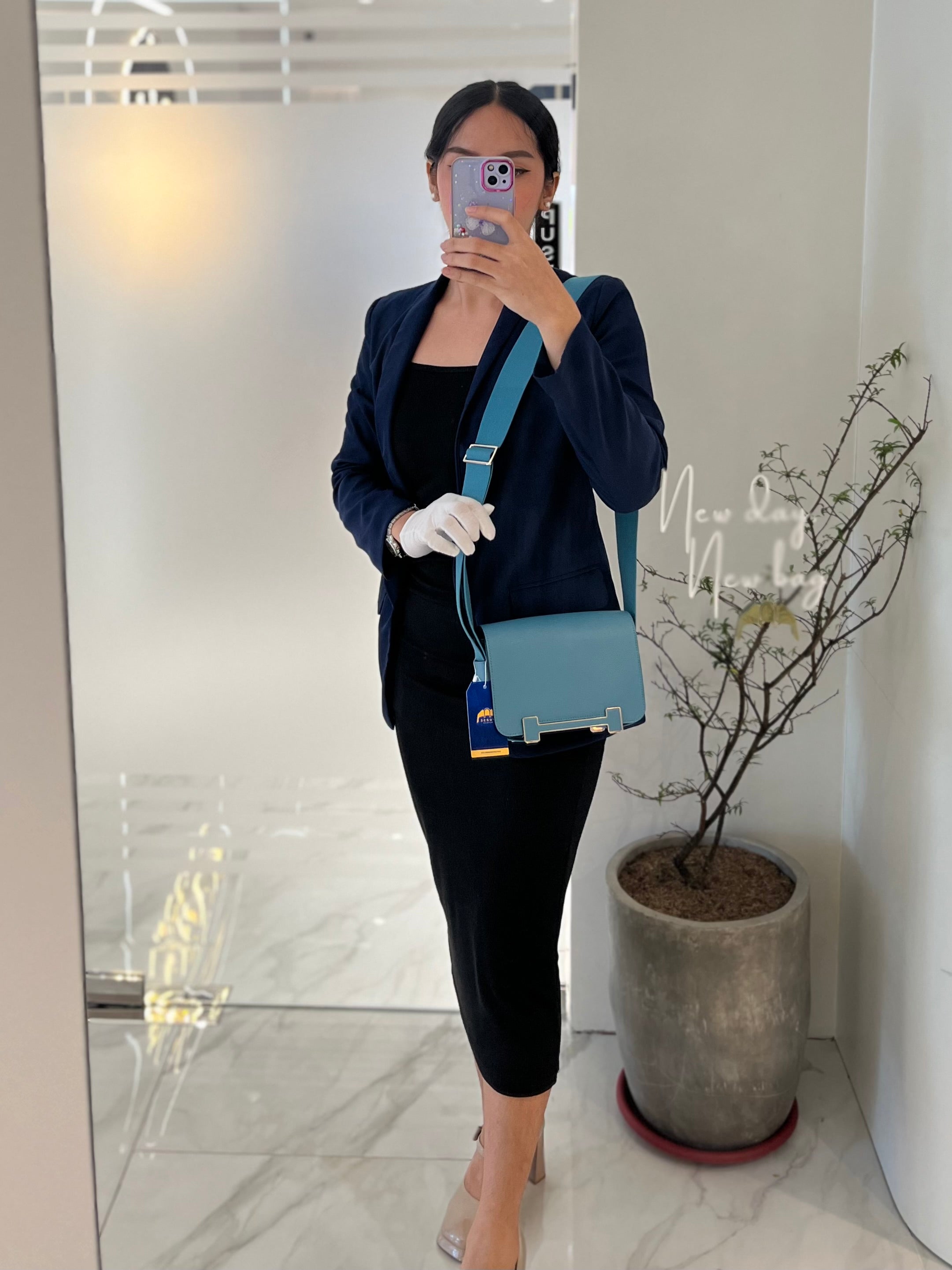 Geta in Blue Jean Chevre Mysore Leather Palladium Stamp W(2024) | Purse Maison Luxury Bags Shop
