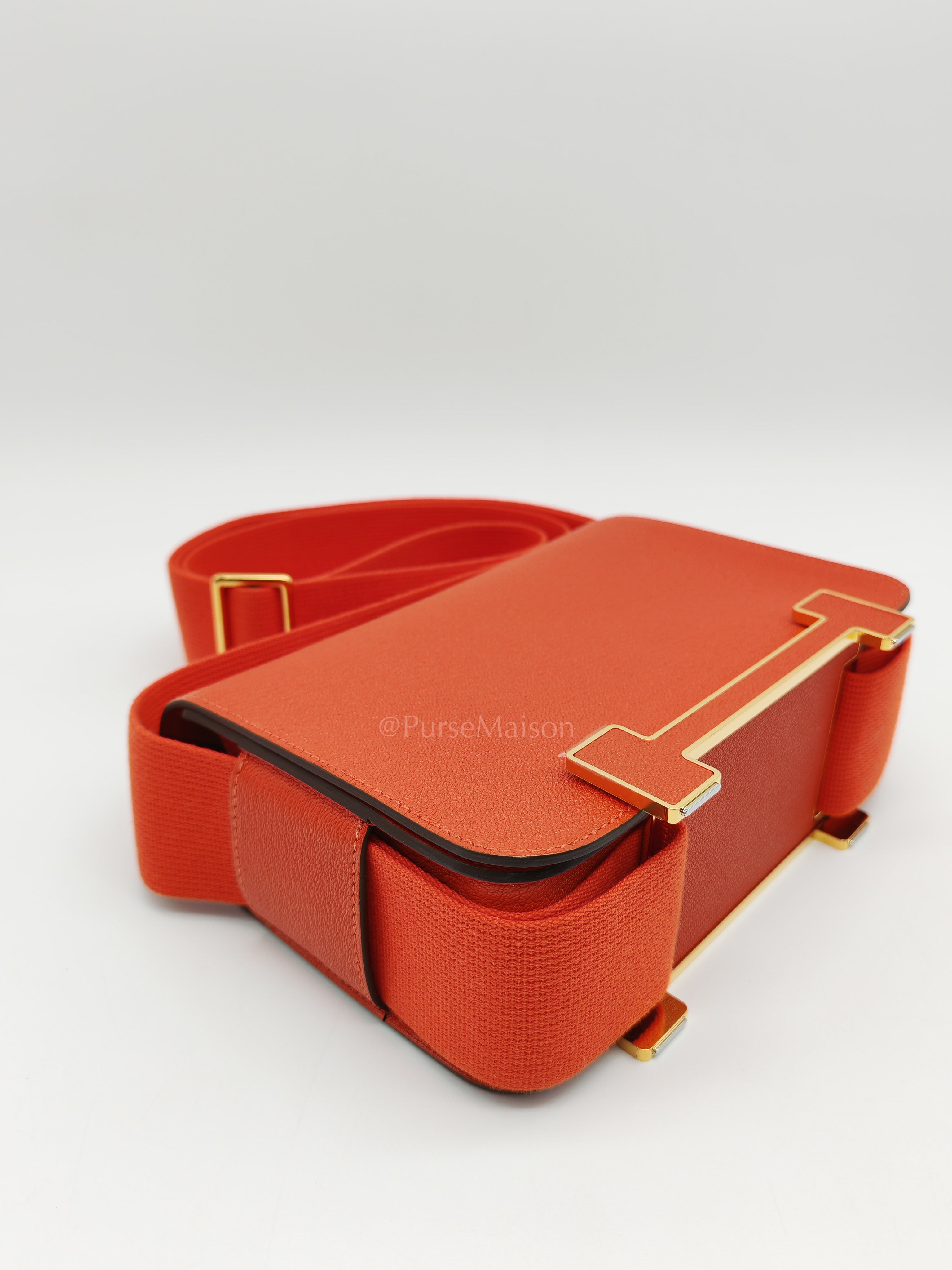 Geta in Capucine Chevre Mysore Leather & Gold Hardware Stamp U (2022) | Purse Maison Luxury Bags Shop