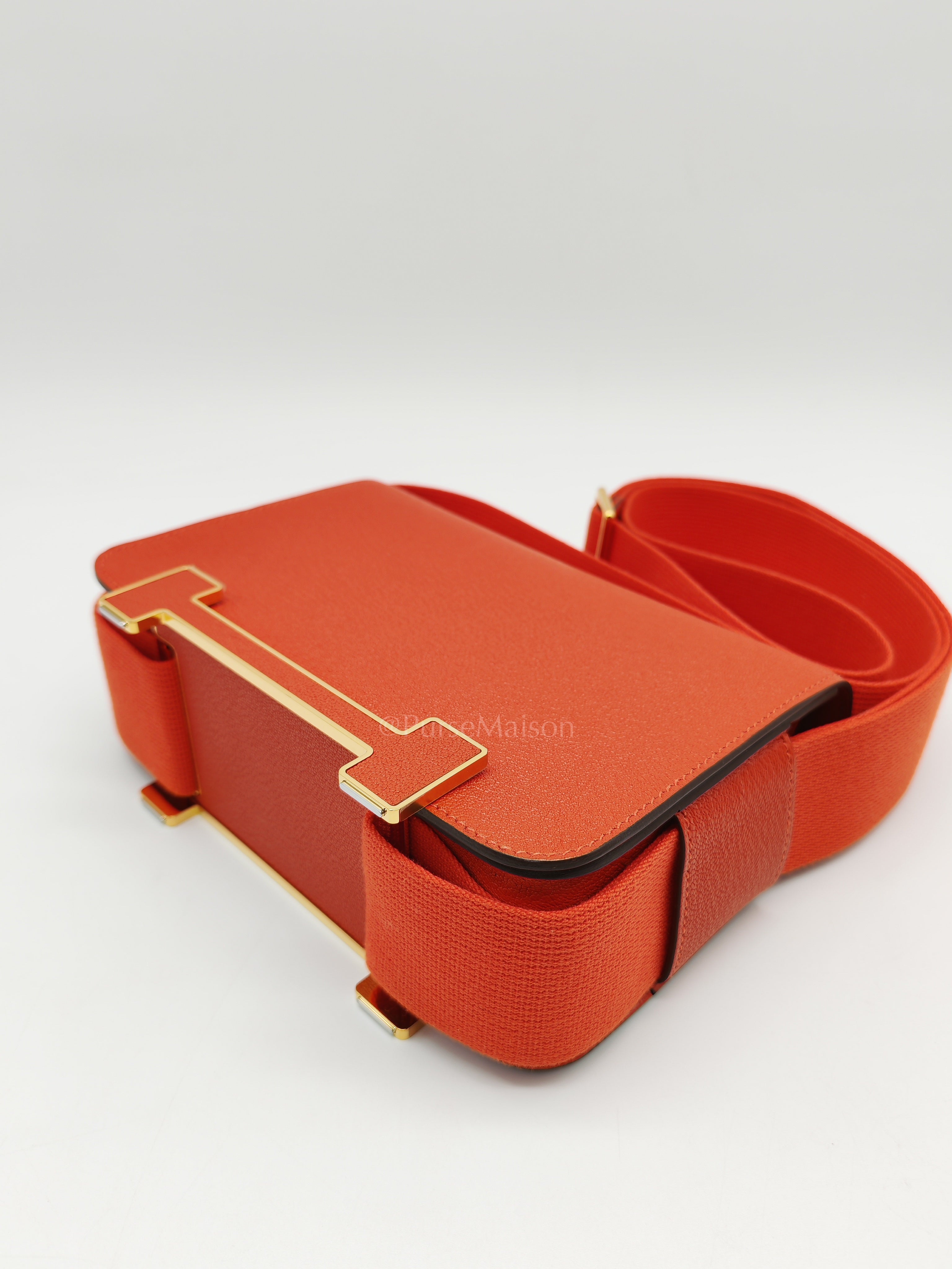 Geta in Capucine Chevre Mysore Leather & Gold Hardware Stamp U (2022) | Purse Maison Luxury Bags Shop