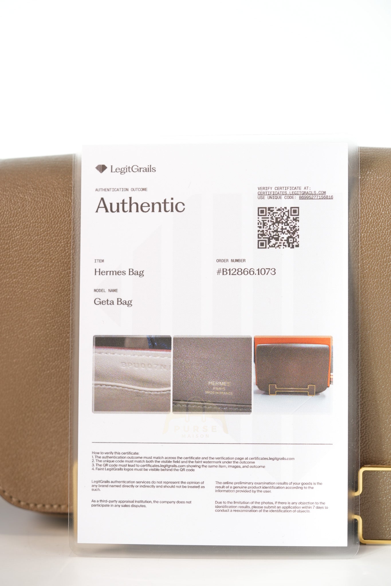 Geta in Etoupe Chevre Mysore/Goatskin Leather and Gold Hardware Stamp B(2023) | Purse Maison Luxury Bags Shop