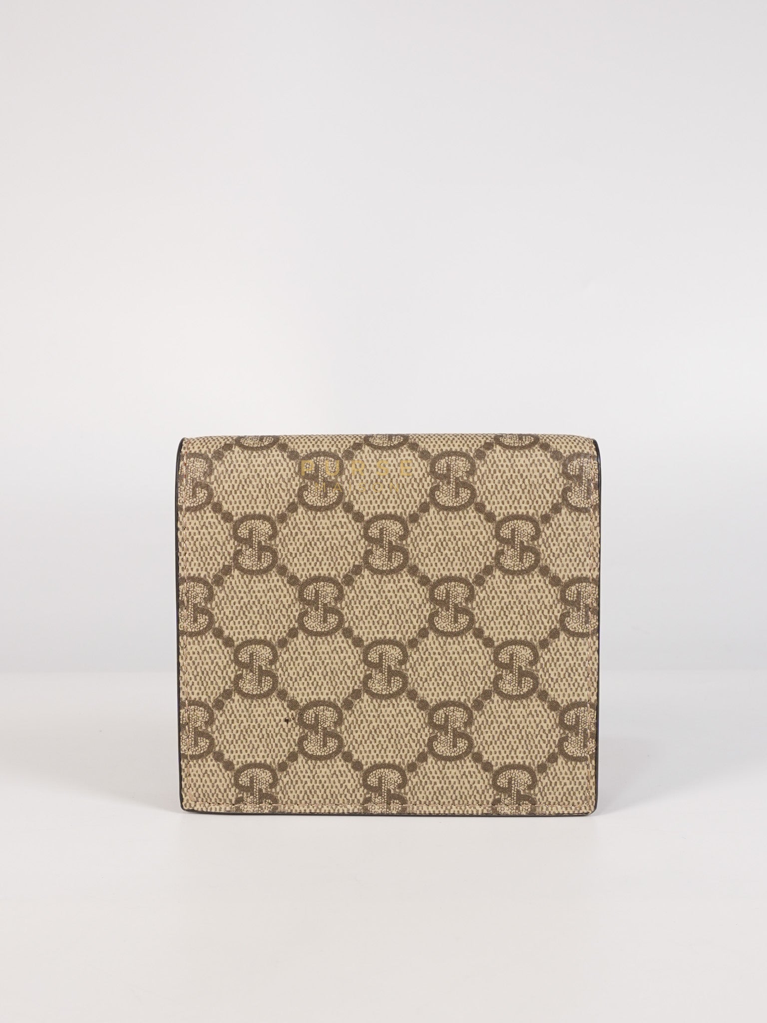 GG Bi-Fold Wallet in Beige & Ebony Supreme Monogram Canvas | Purse Maison Luxury Bags Shop