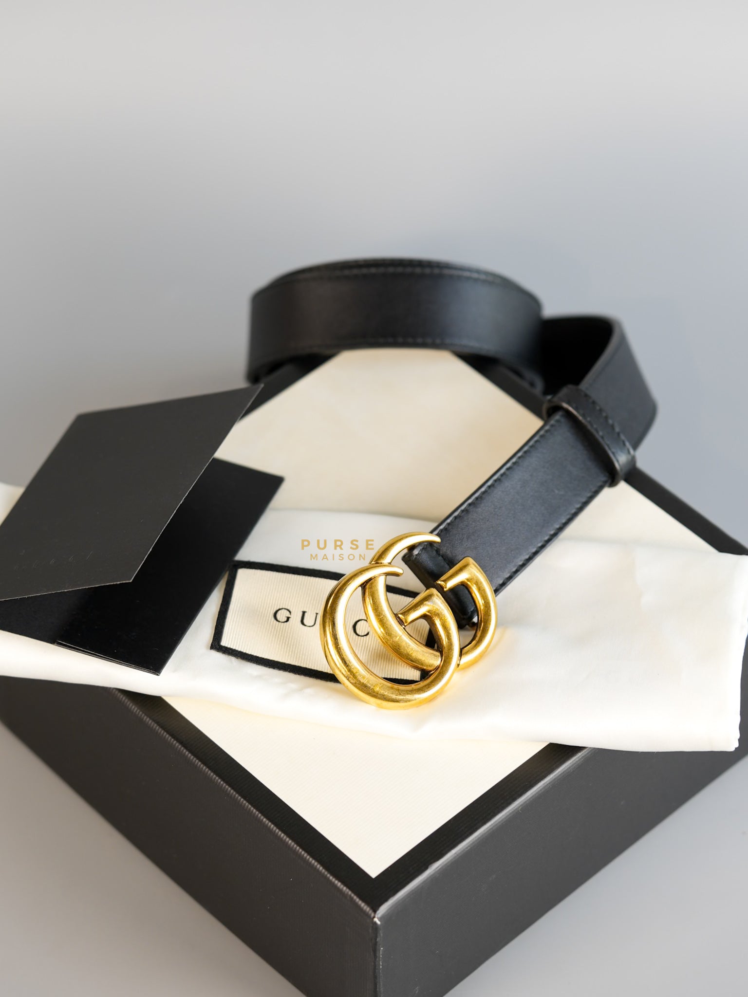 GG Black Leather Buckle Belt (85cm) | Purse Maison Luxury Bags Shop