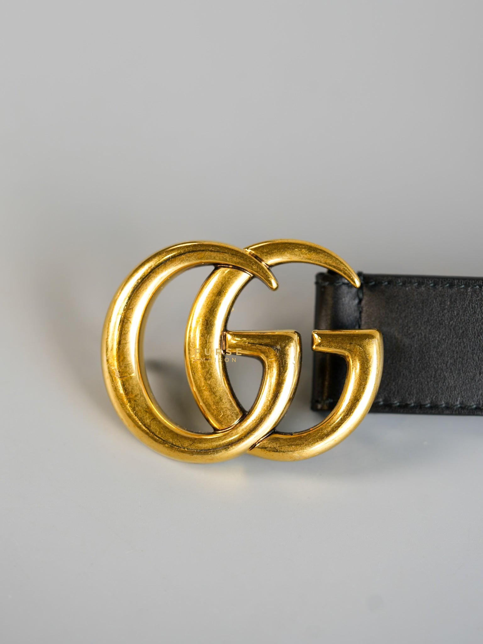 GG Black Leather Buckle Belt (85cm) | Purse Maison Luxury Bags Shop