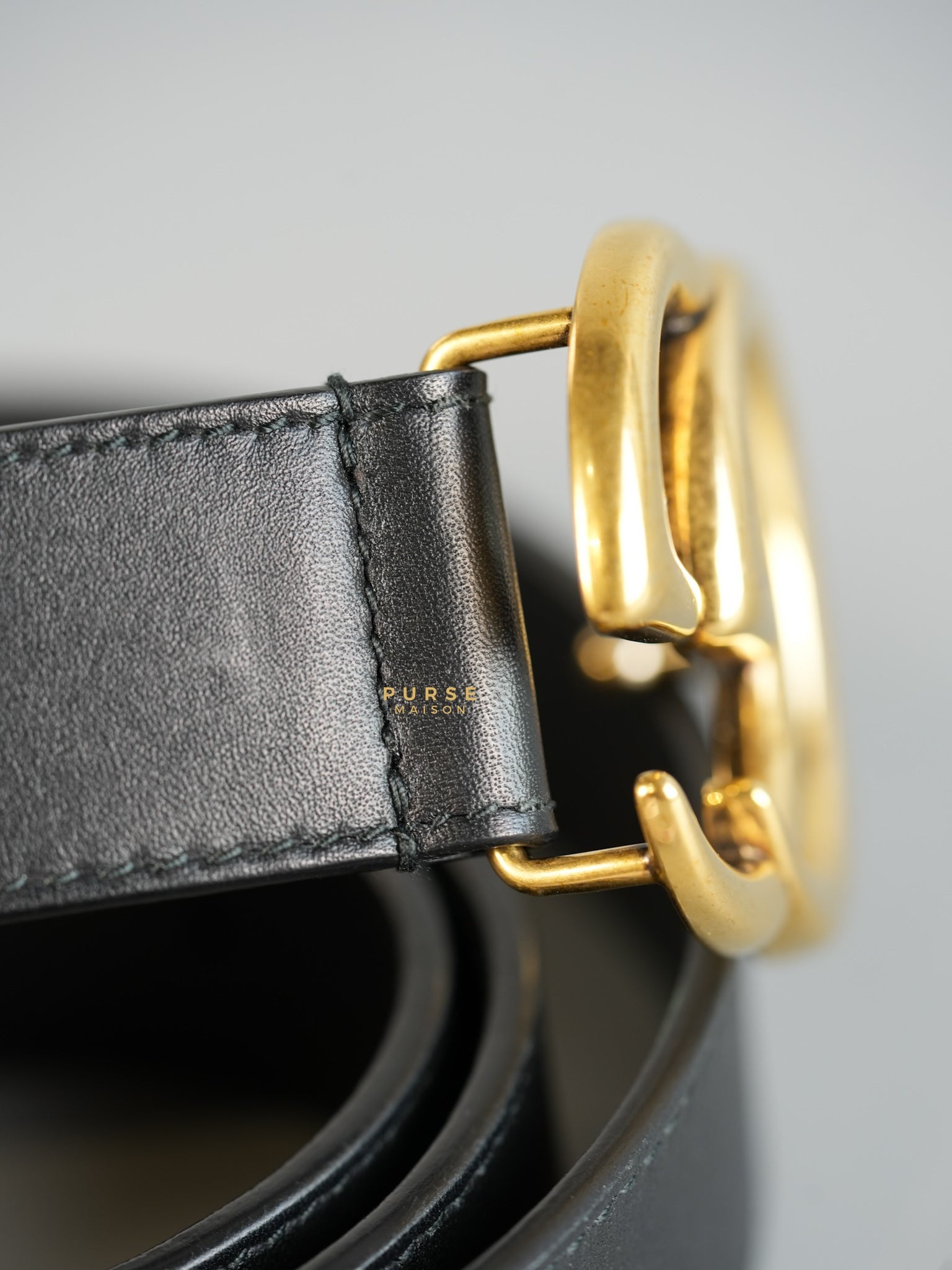 GG Black Leather Buckle Belt (85cm) | Purse Maison Luxury Bags Shop