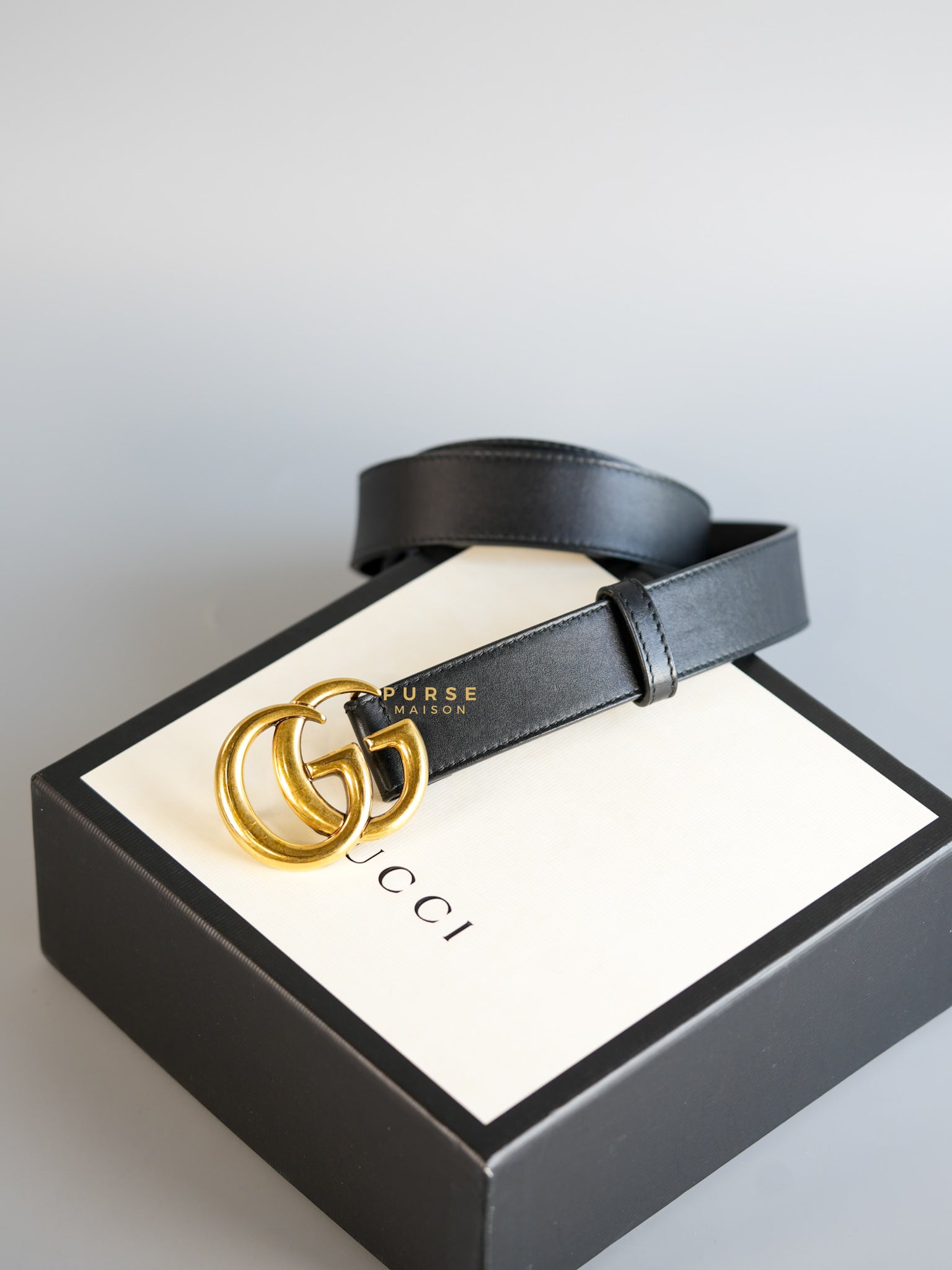 GG Black Leather Buckle Belt (85cm) | Purse Maison Luxury Bags Shop