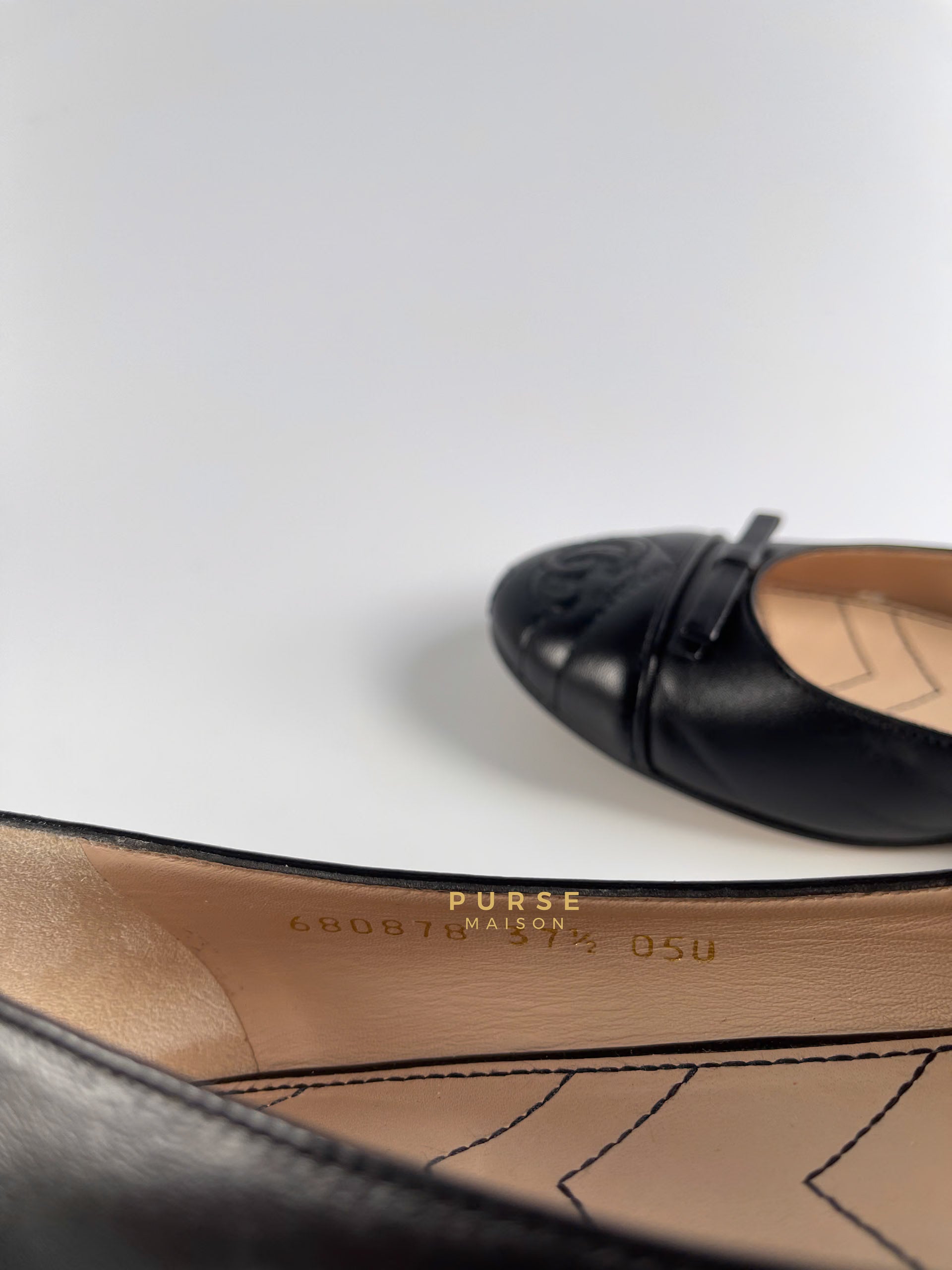 GG Black Marmont Leather Logo Ballet Shoes Size 37.5 EU, 24.5cm) | Purse Maison Luxury Bags Shop