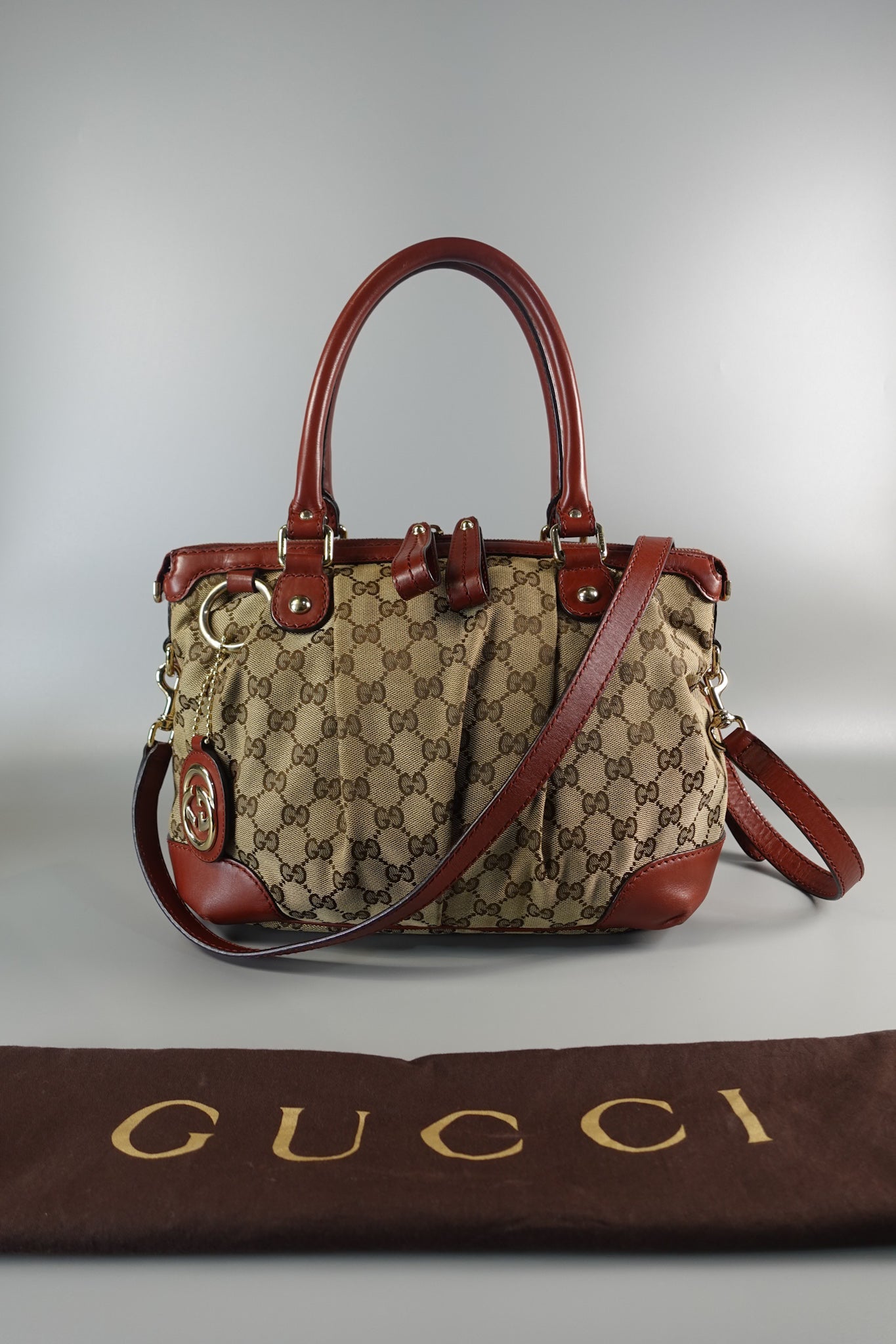 GG Brown Canvas Sukey Shoulder Tote Bag (Red) | Purse Maison Luxury Bags Shop