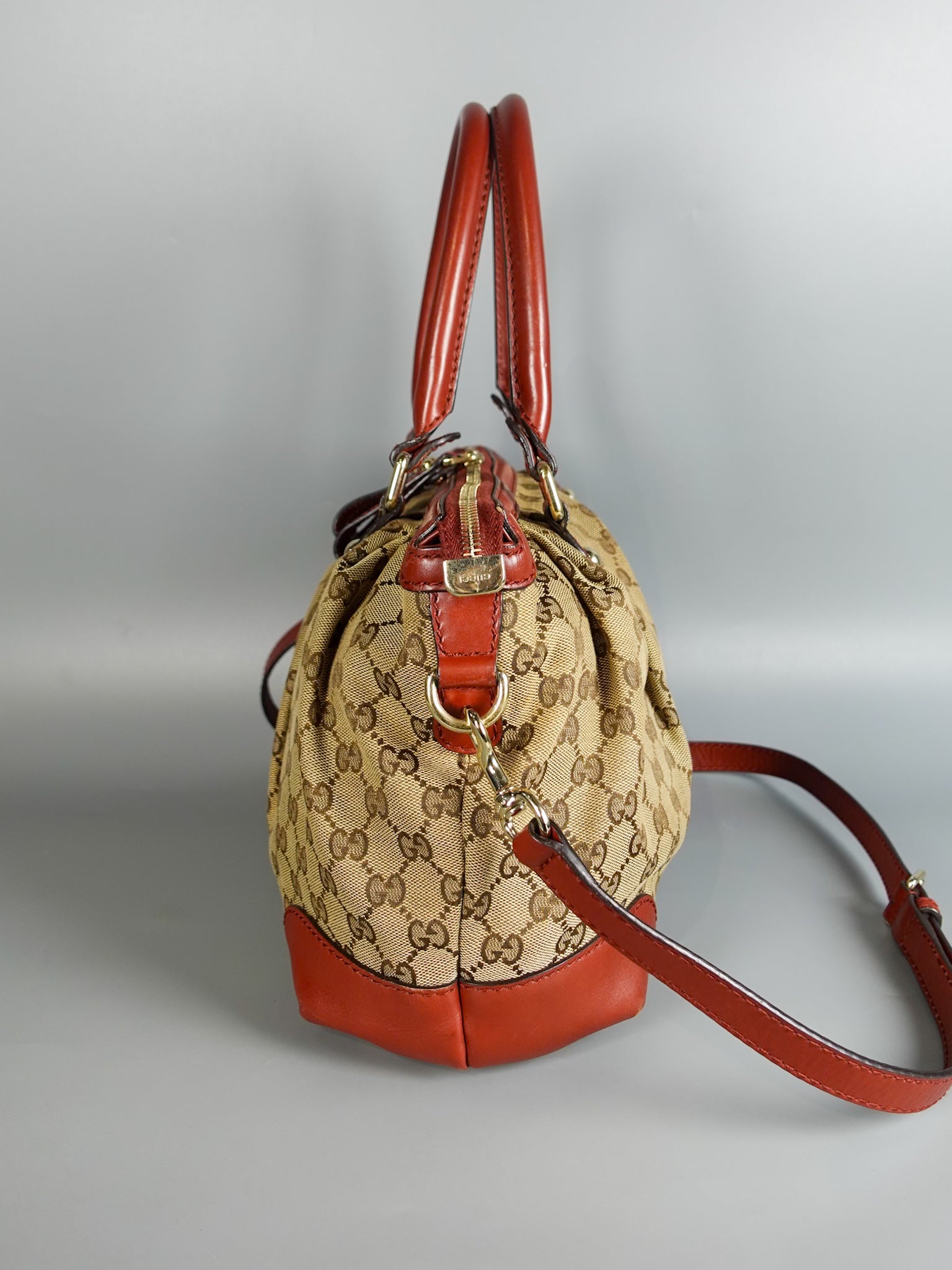 GG Brown Canvas Sukey Shoulder Tote Bag (Red) | Purse Maison Luxury Bags Shop