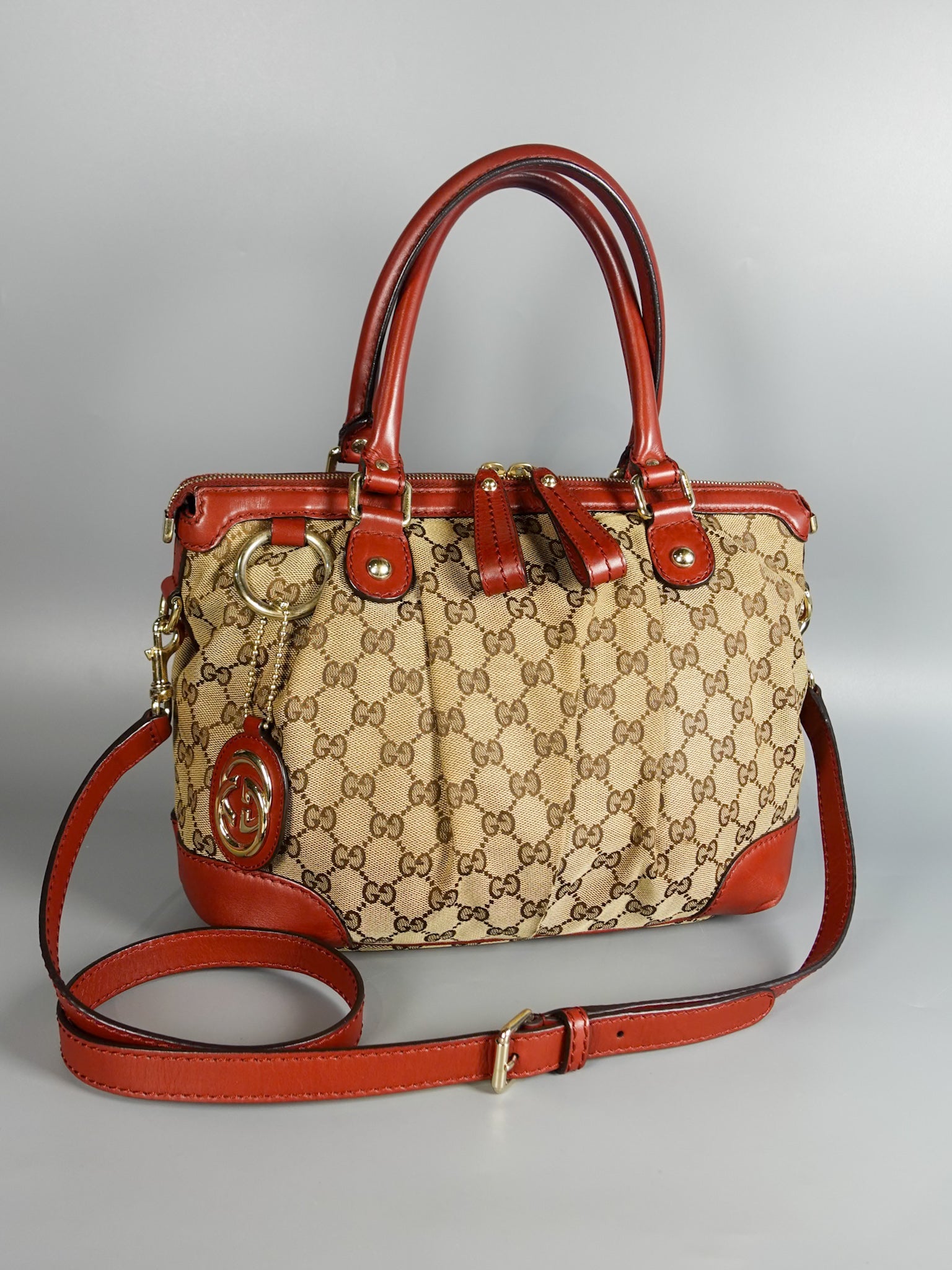 GG Brown Canvas Sukey Shoulder Tote Bag (Red) | Purse Maison Luxury Bags Shop