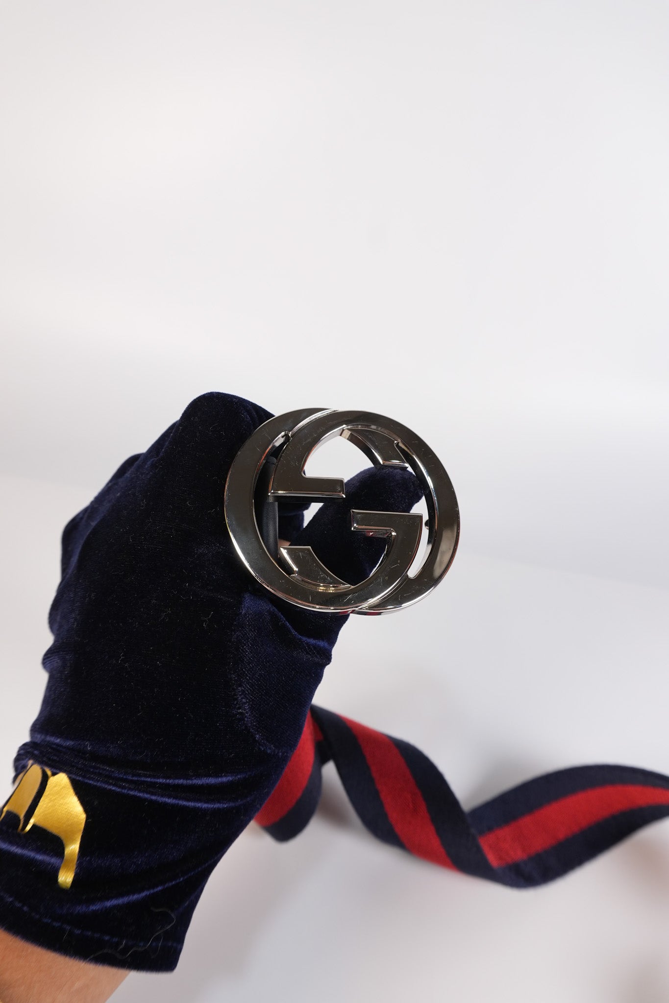 GG Buckle Web Belt Blue Red & Silver Hardware Size 75 | Purse Maison Luxury Bags Shop