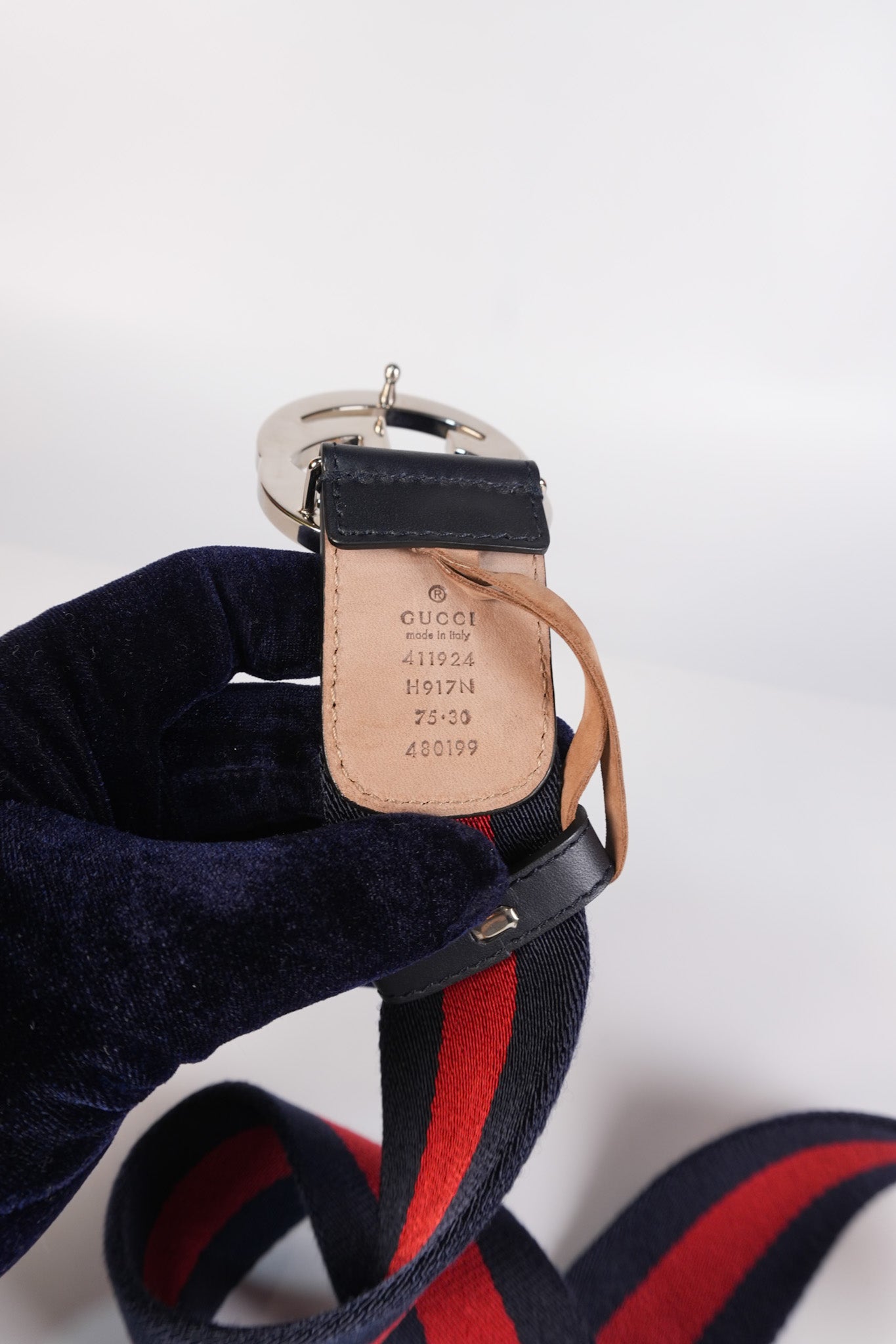 GG Buckle Web Belt Blue Red & Silver Hardware Size 75 | Purse Maison Luxury Bags Shop