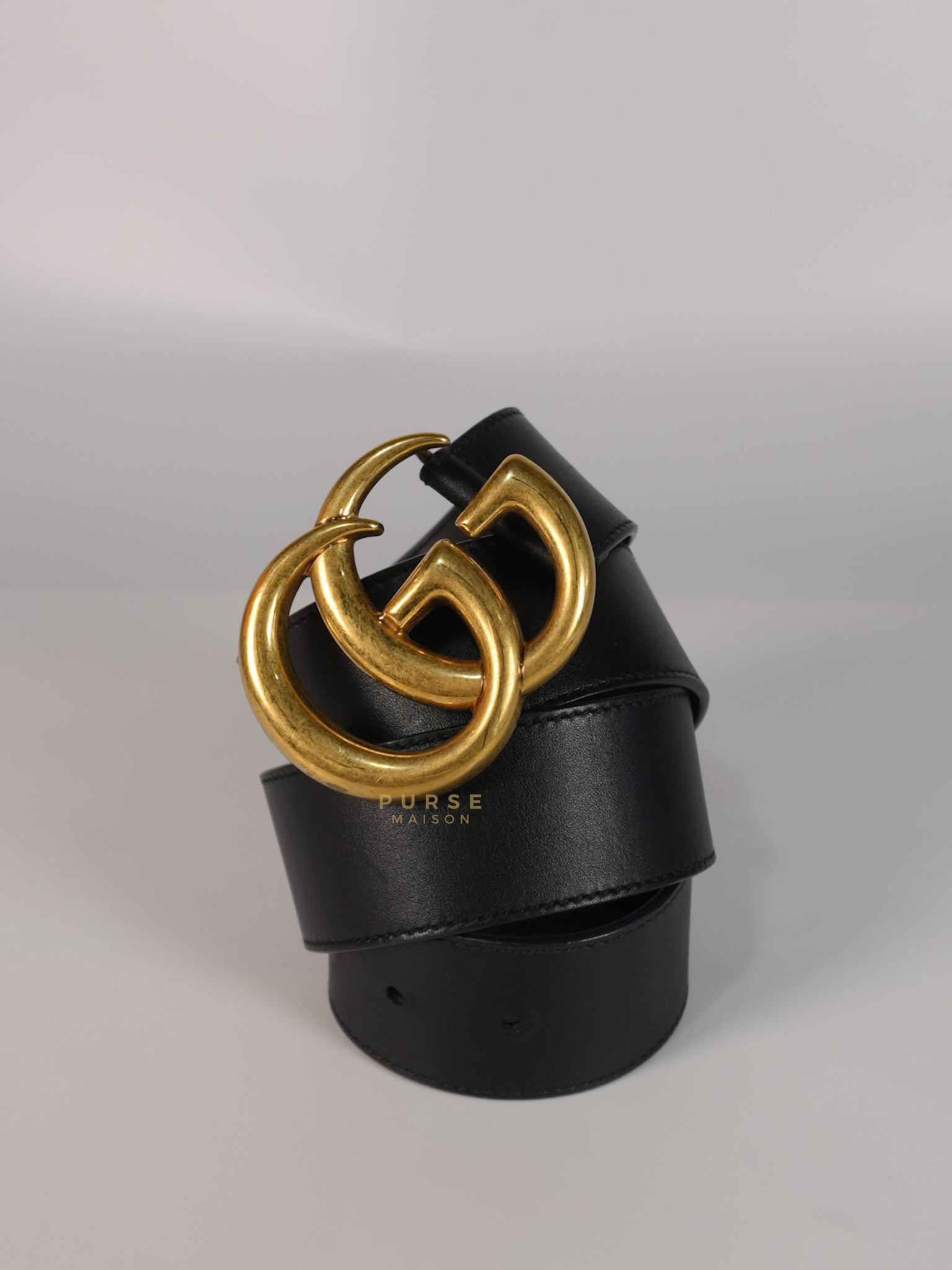 GG Buckle Wide Black Leather Belt 80cm | Purse Maison Luxury Bags Shop