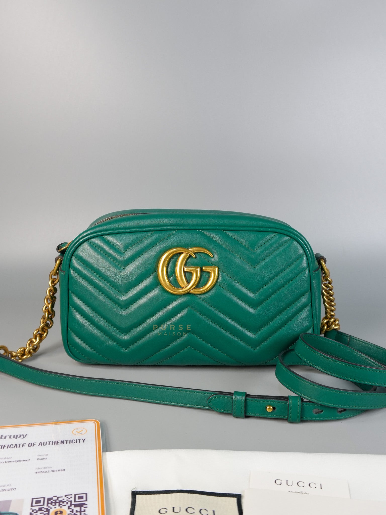 GG Camera Bag in Emerald Green Marmont Leather | Purse Maison Luxury Bags Shop