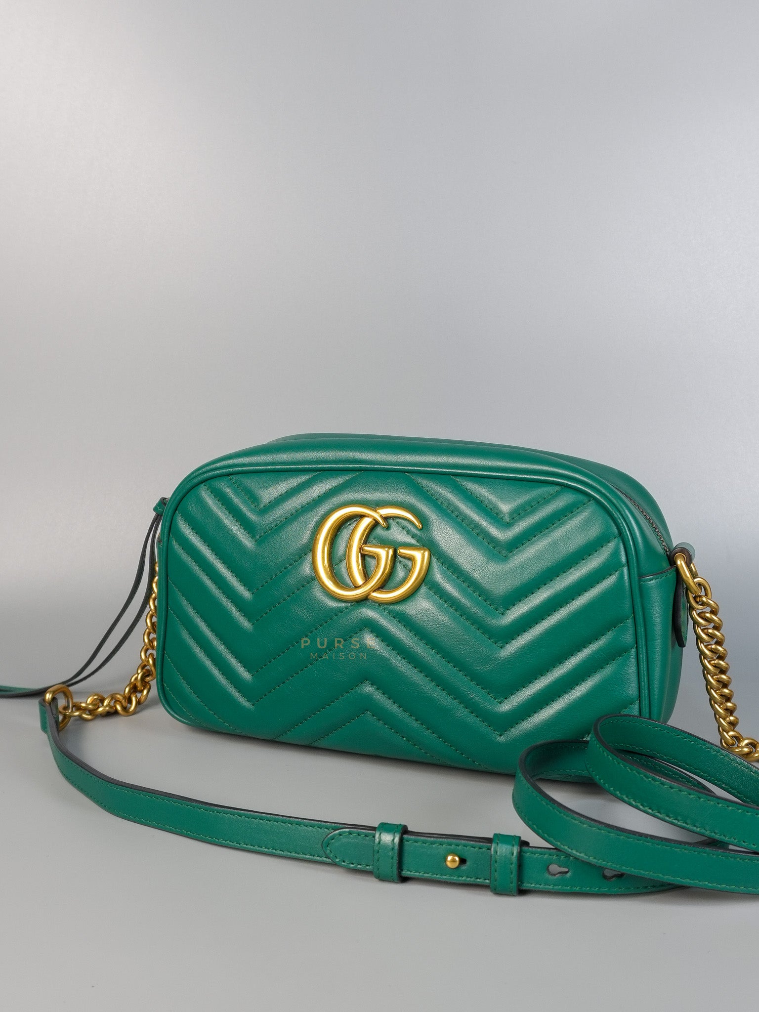 GG Camera Bag in Emerald Green Marmont Leather | Purse Maison Luxury Bags Shop