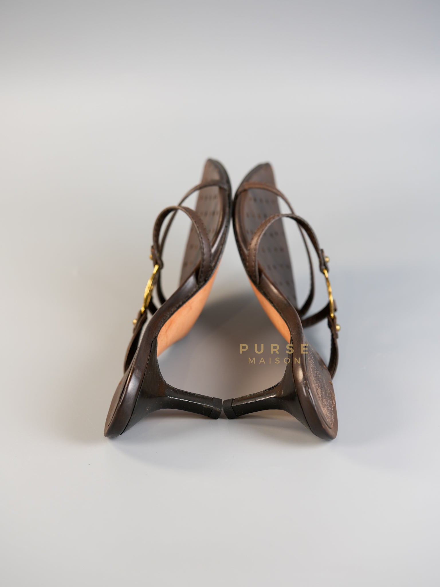 GG Interlocking Strap Brown Heels Sandals Size 38 (27cm) | Purse Maison Luxury Bags Shop