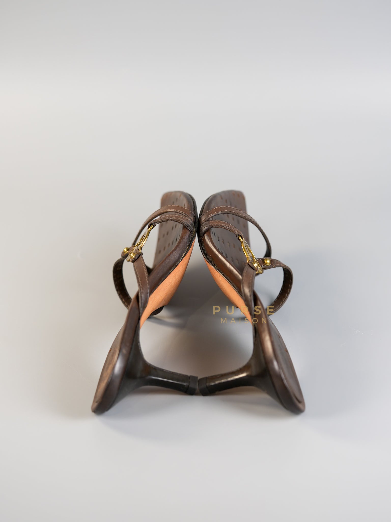 GG Interlocking Strap Brown Heels Sandals Size 38 (27cm) | Purse Maison Luxury Bags Shop